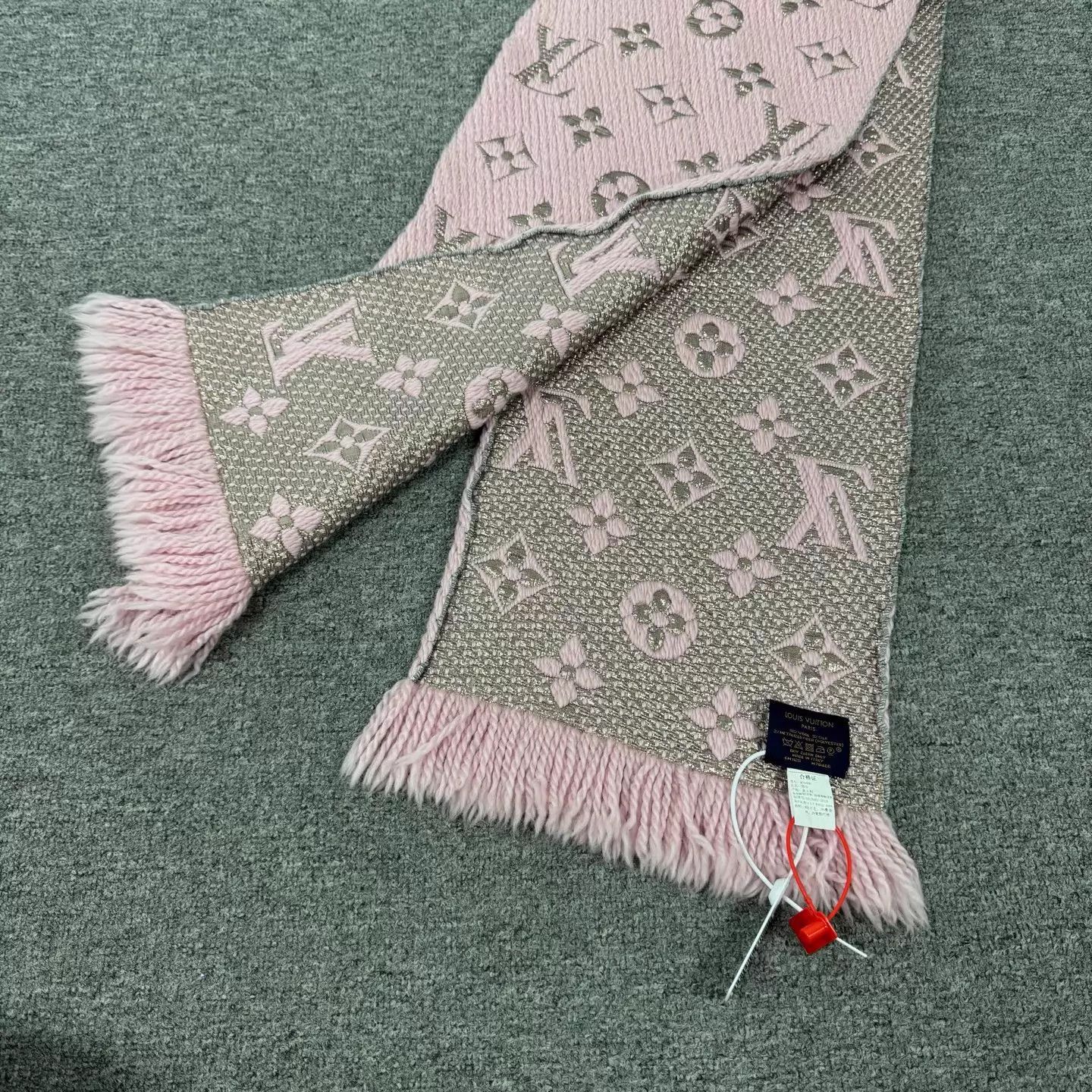 Louis Vuitton LV Pink Monogram Wool Fringe Scarf 99 New Size ONE SIZE - 3 Thumbnail