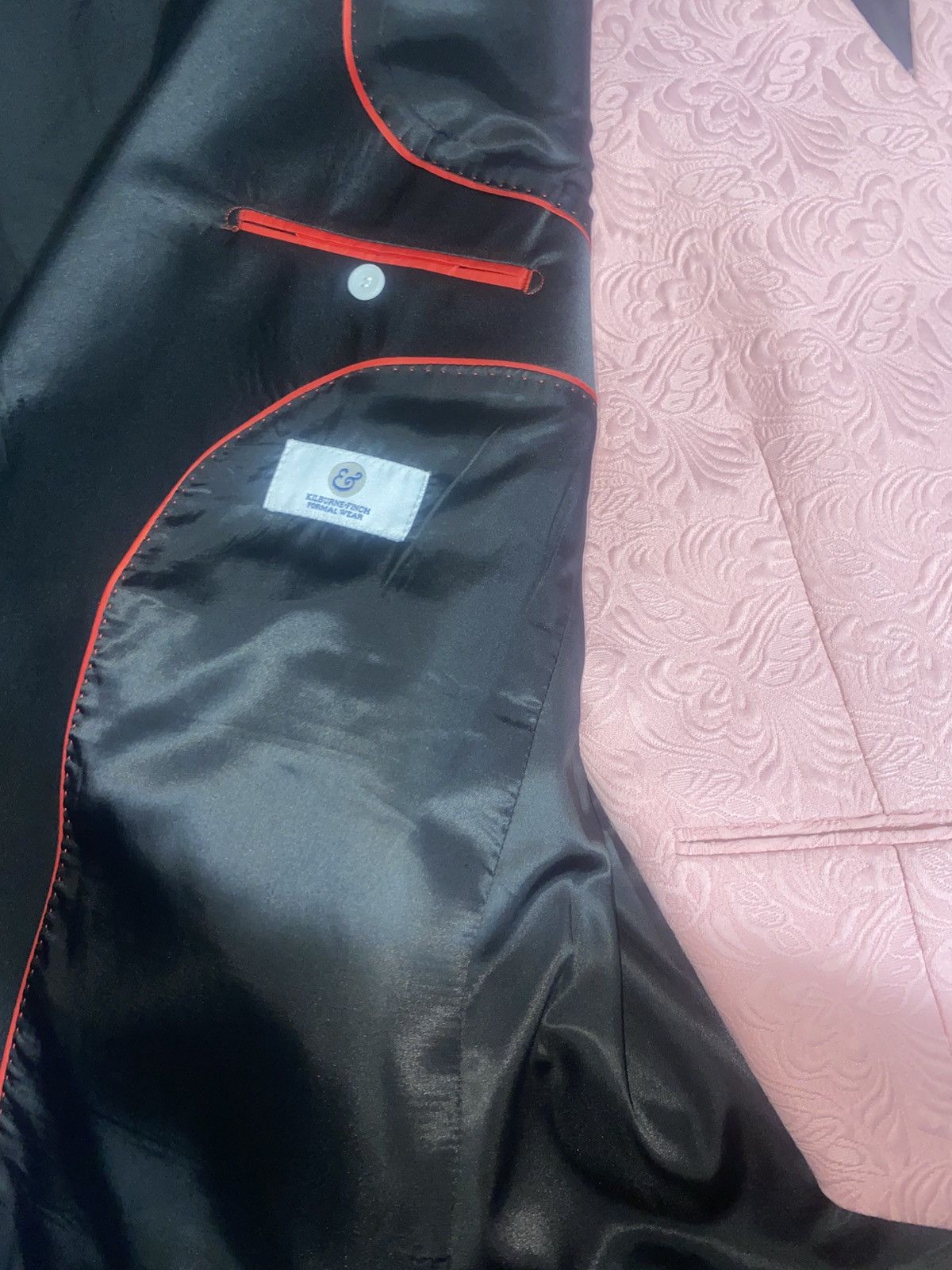 Other Elegant Pink Floral Jacquard Tuxedo Suit Set & Velvet Loafer Size 52R - 7 Thumbnail