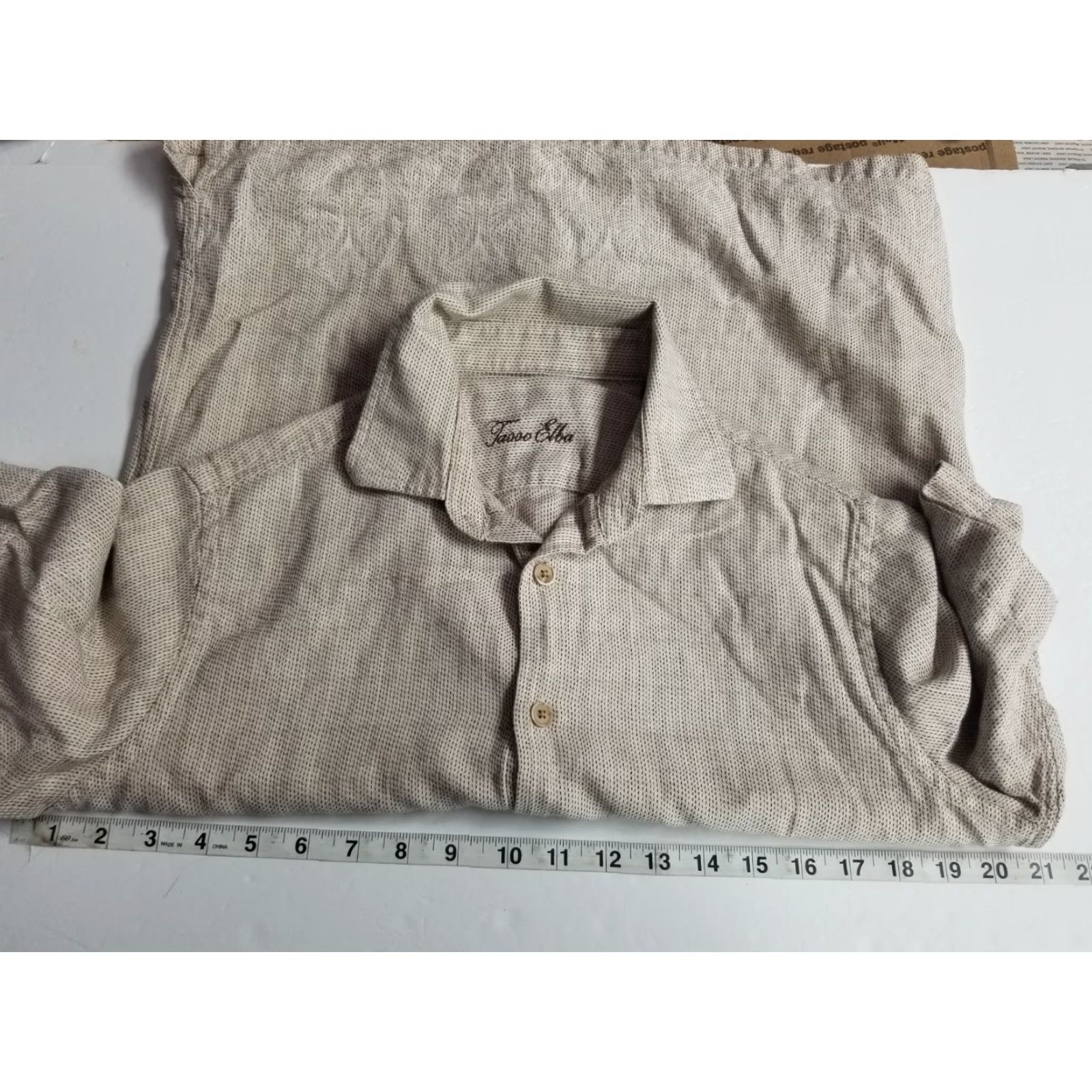 Tasso Elba Tasso Elba Shirt Short Sleeve Beige Button-Down Size S Men Regular Knit Cotton Beige Size US 29 - 3 Thumbnail