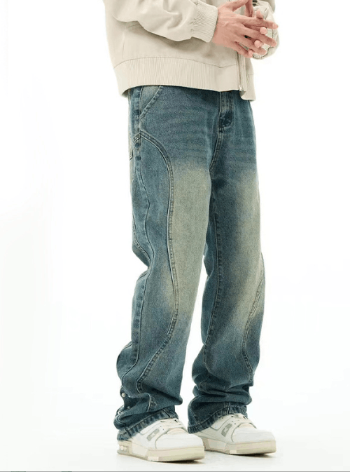 Japanese Brand × Jean Retro washed irregular American all-match straight jeans Size US 32 / EU 48 - 1 Thumbnail