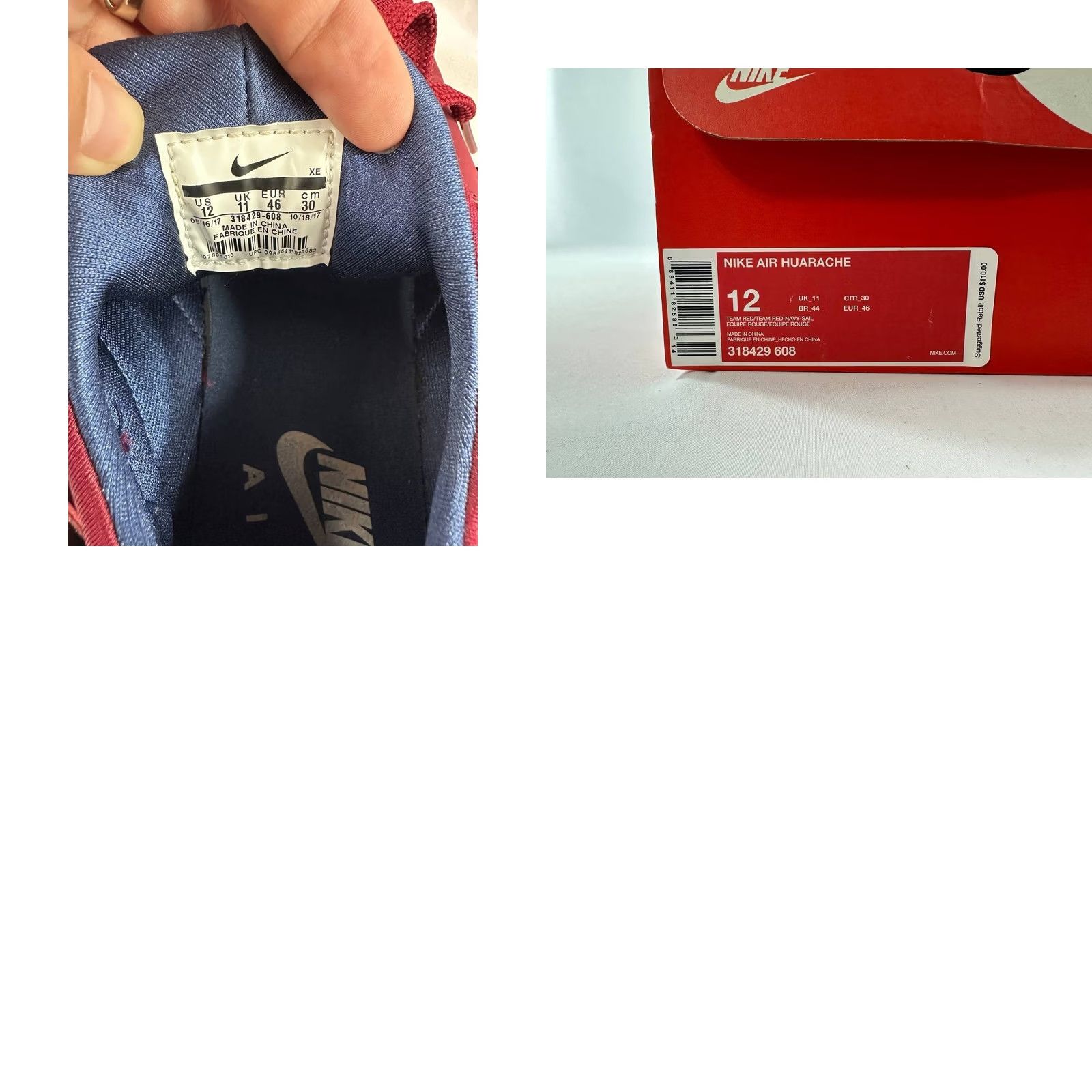 Nike Nike Air Huarache Run Team Red 318429-608 Men’s Size 12 Size US 12 / EU 45 - 8 Thumbnail