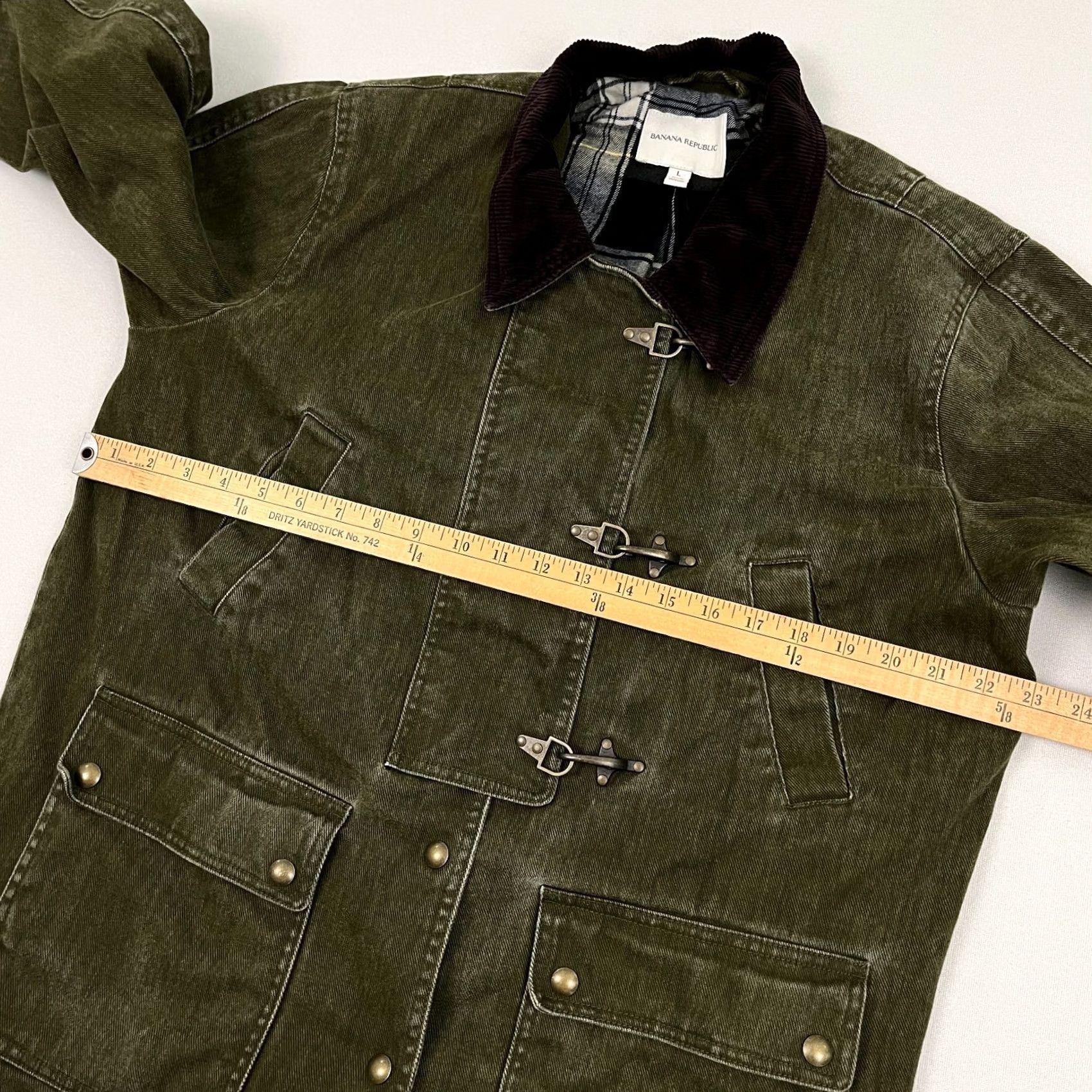 Banana Republic Banana Republic Barn Coat Jacket Womens Petite L Olive Green Fireman Flannel Jacket Housewarming Mens Womens Girls Boys Size L / US 10 / IT 46 - 6 Thumbnail