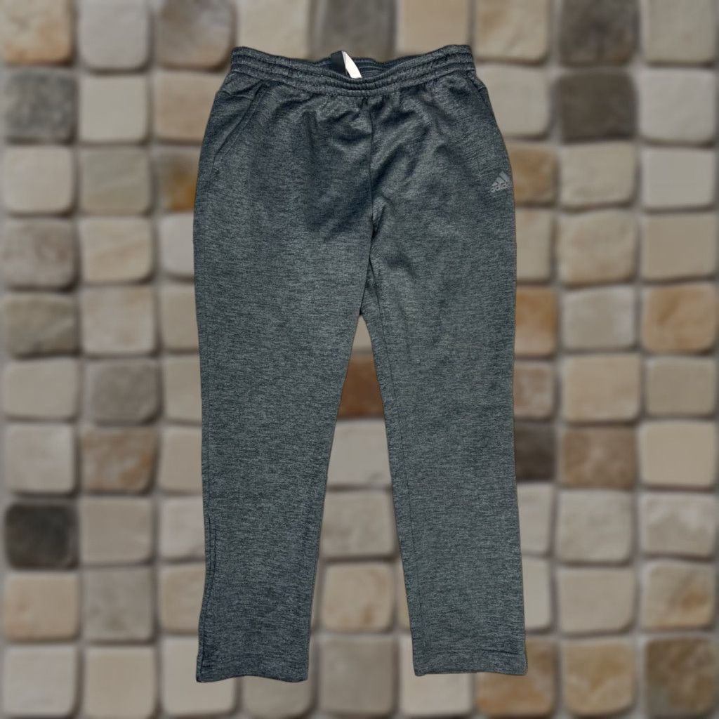 Adidas Adidas Sweatpants Mens Large Gray Fleece Lined Drawstring Ankle Zip Athleisure Size US 33 - 1 Thumbnail