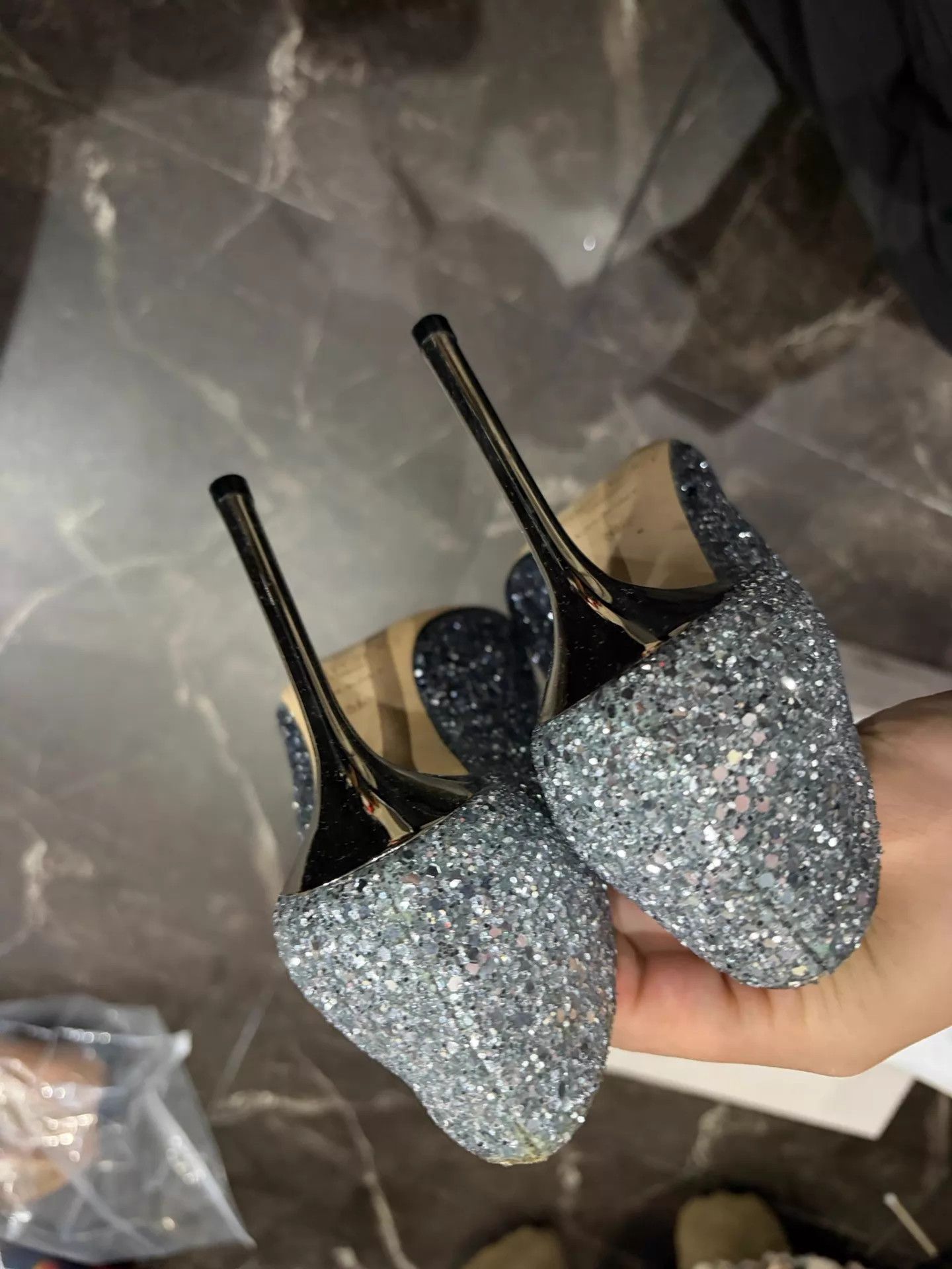 Jimmy Choo JIMMY CHOO Women's ROMY Silver Ombre Glitter 10cm Heels Size US 5.5 / IT 35.5 - 4 Thumbnail