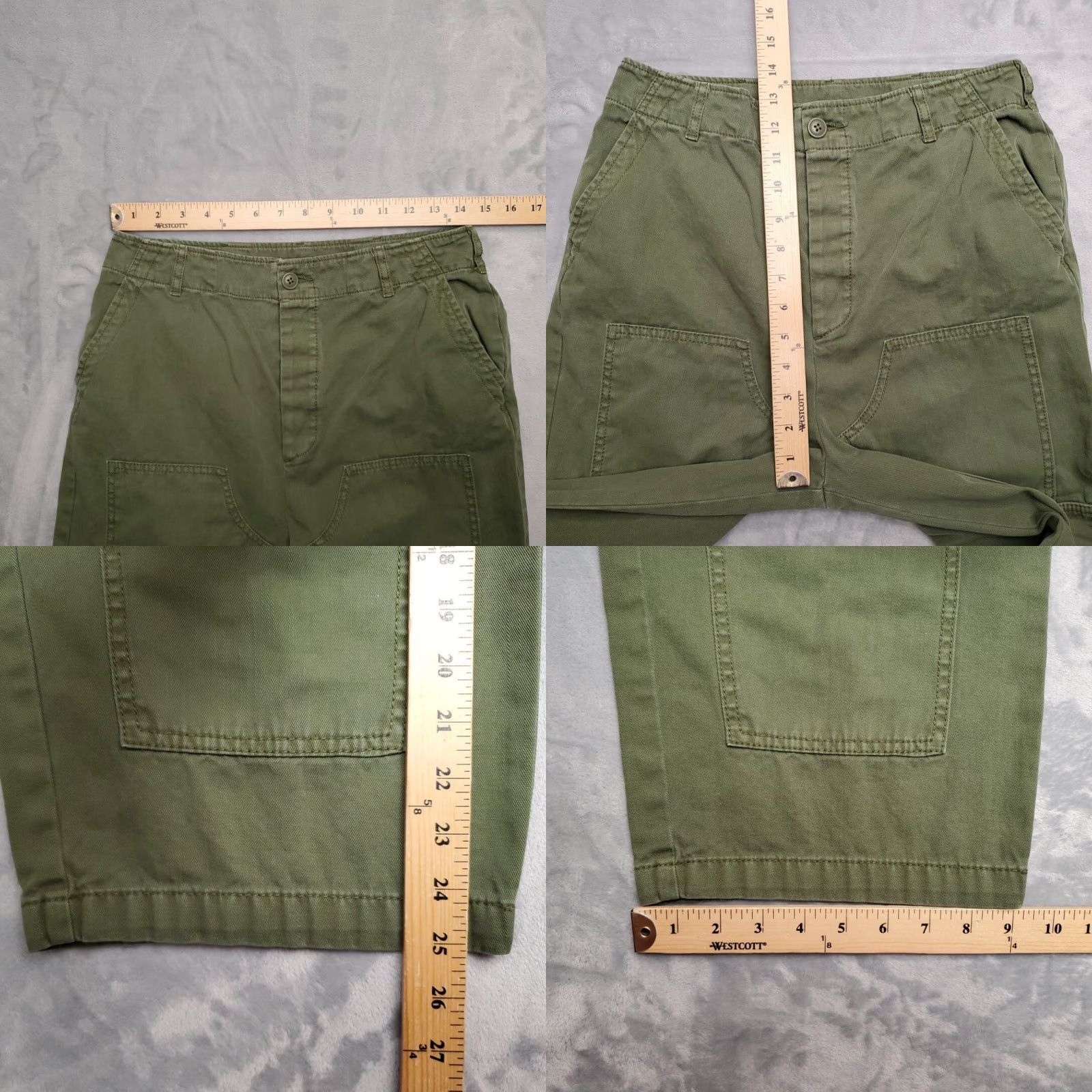 Vintage Women Pants Sz 6 Green Denim Wide Leg Button Fly 90s Retro Y2K Cargo Double Knee Cotton Jeans Tailored? Size 28" / US 6 / IT 42 - 8 Thumbnail