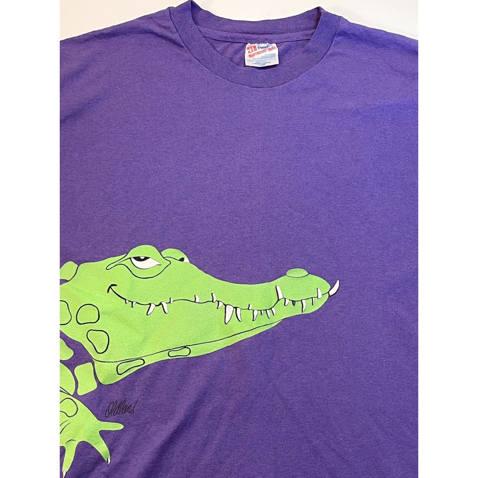 TEE JAYS VINTAGE Hanes 90s T Shirt Nature Gator Crocodile Alligator Single Stitch Sz XL Teejays Crew Neck Short Sleeve Graphic Logo Purple Men Size US XL / EU 56 / 4 - 2 Thumbnail