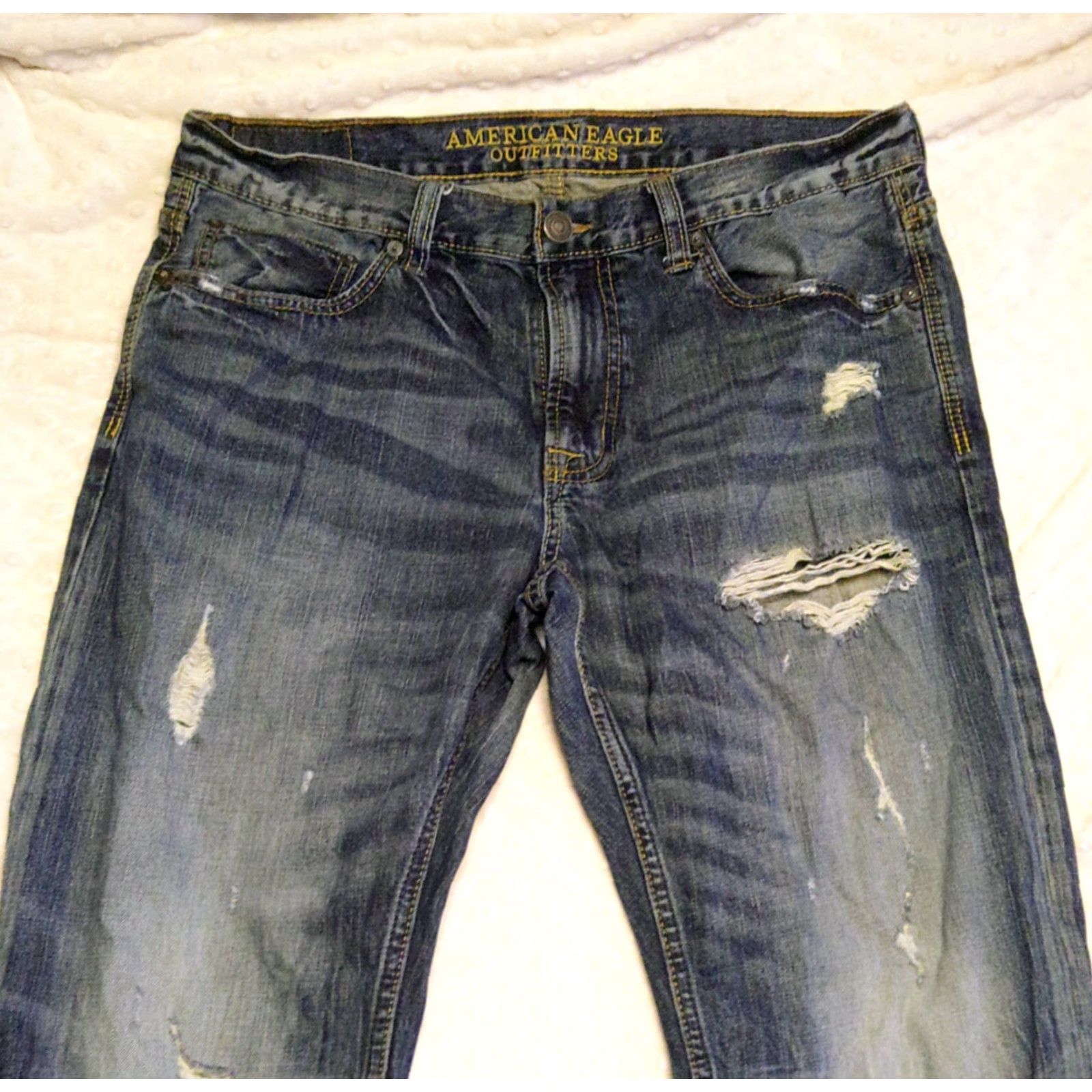 American Eagle Outfitters American Eagle Outfitters Jeans Mens Dark Blue Denim 5-Pocket Button Zip 34x32 Straight Rise Mid Wash Dark Blue Denim Jeans Men Size US 34 / EU 50 - 4 Thumbnail