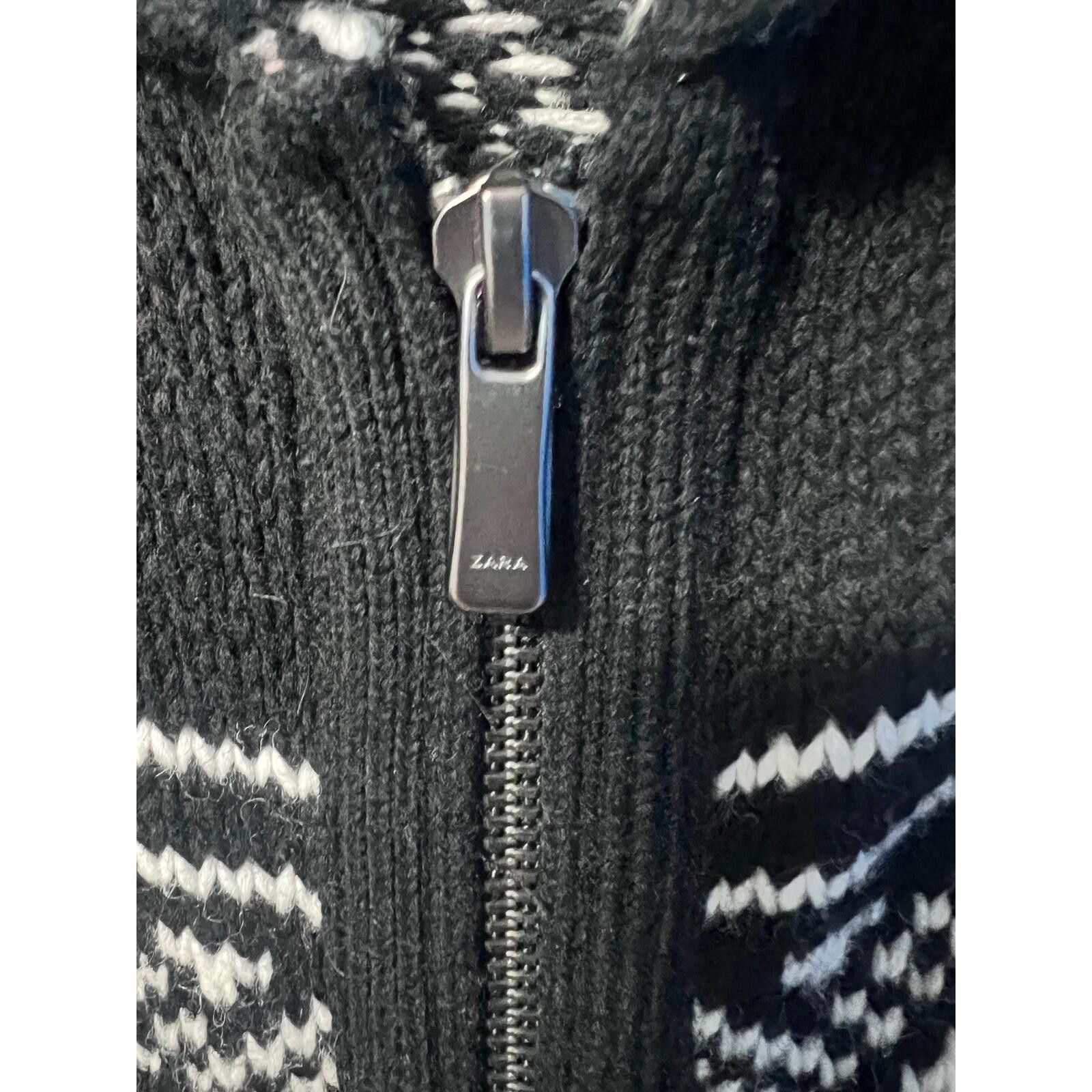 Zara Zara Zip Up Hooded Cardigan Womens L Black White Fair Isle Size L / US 10 / IT 46 - 5 Thumbnail