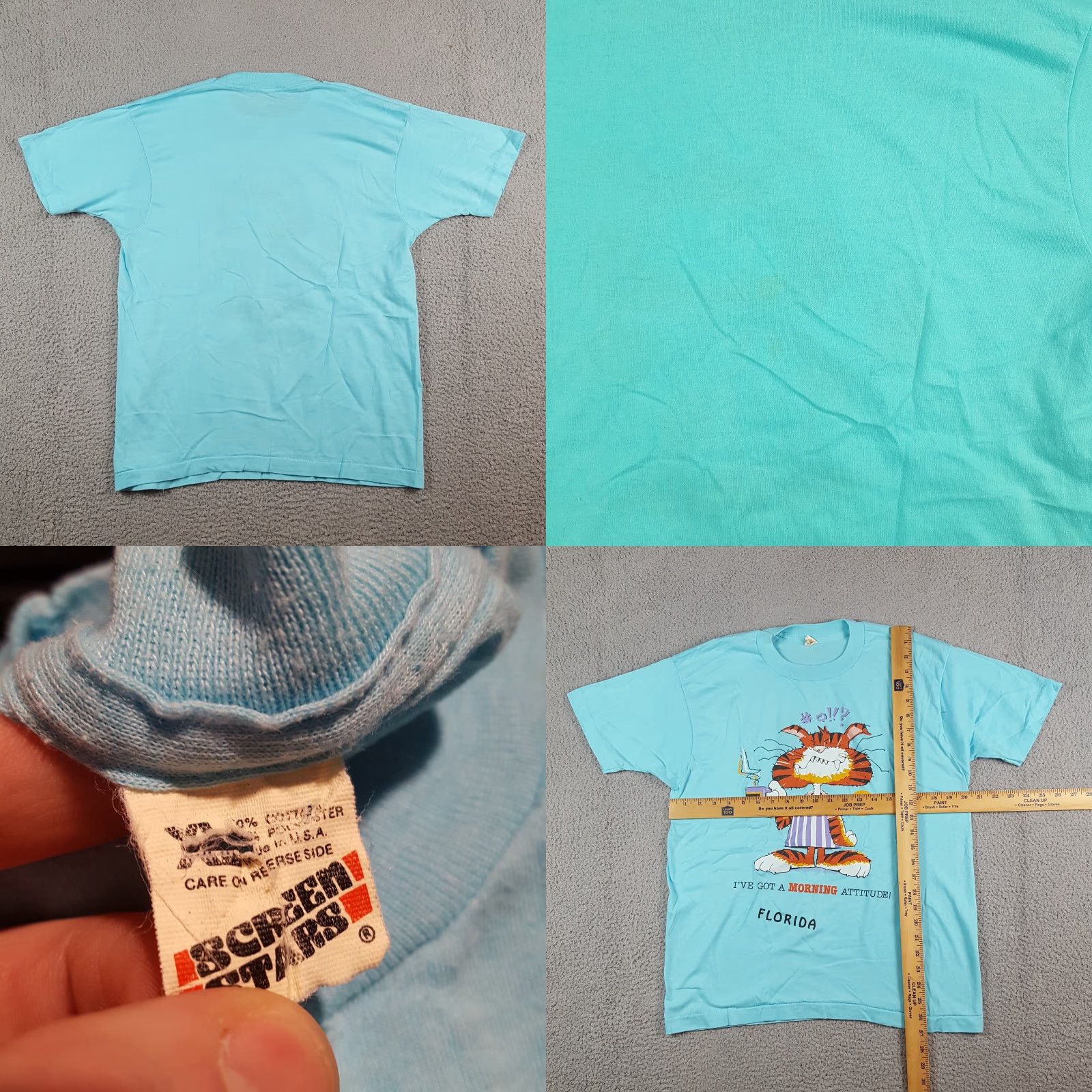 Vintage VINTAGE 90s Funny Morning Cat Cartoon Florida Men's T-Shirt - Screen Stars - Cotton - Blue - Size M Size US M / EU 48-50 / 2 - 8 Thumbnail