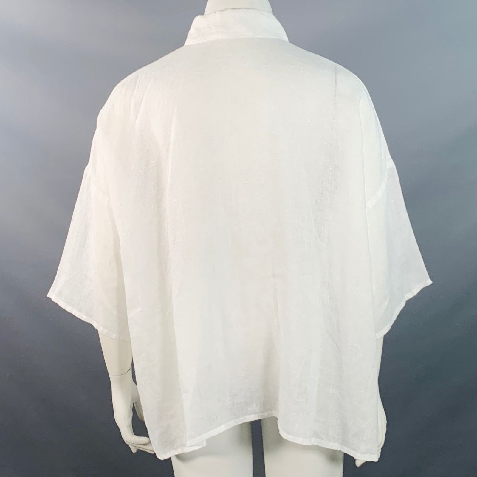 eskandar ESKANDAR Size L White Linen Oversized Button Up Shirt Size L / US 10 / IT 46 - 3 Thumbnail