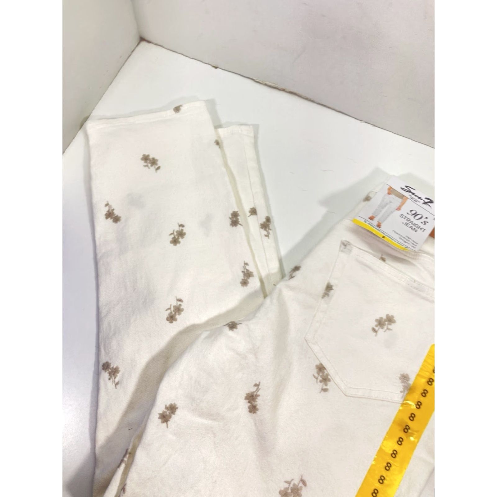 Vintage Seven7 90s Straight Jeans Women Size 8 32X30 White Floral High Rise Stretch NWT Size 30" / US 8 / IT 44 - 3 Thumbnail