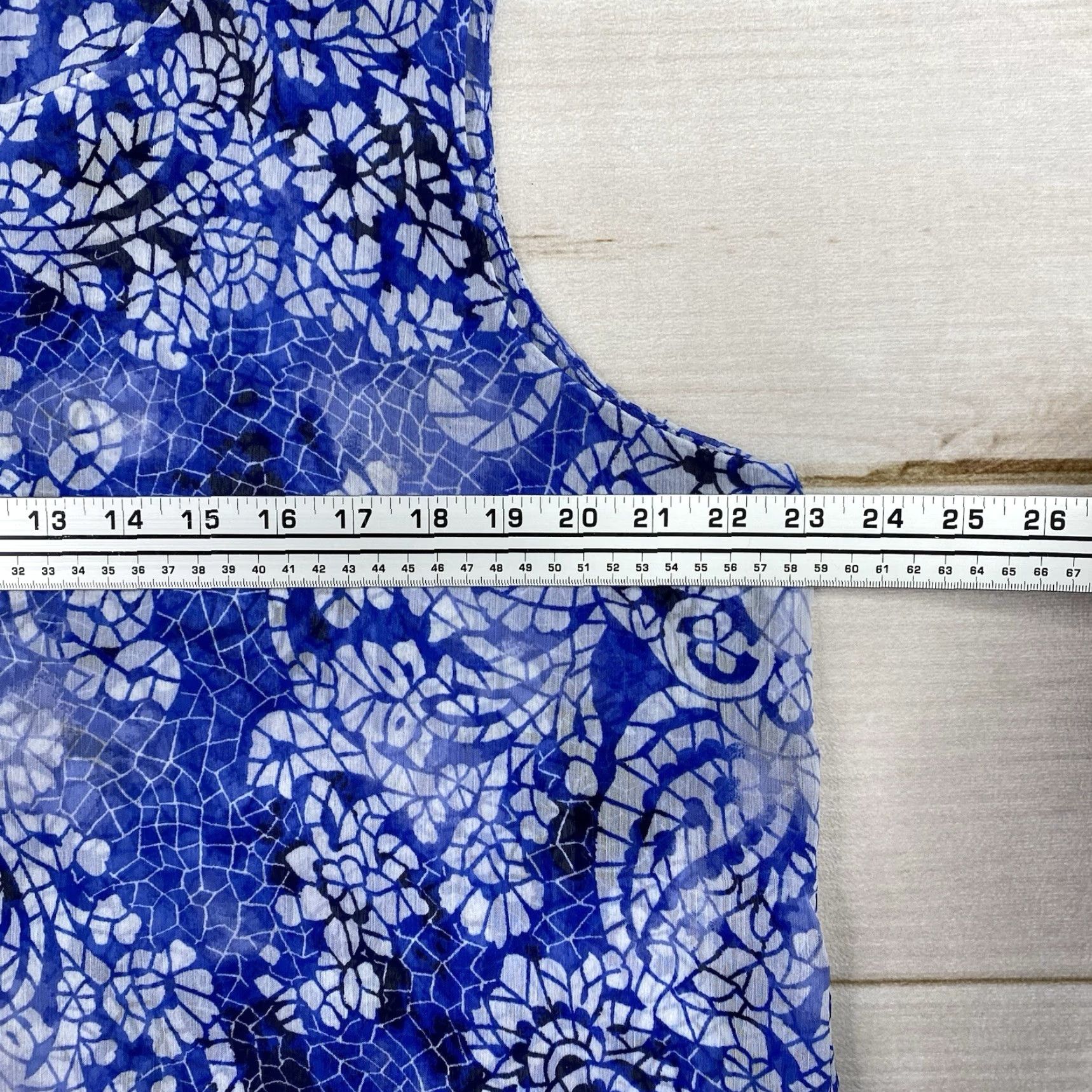 Vintage Fever Clothing Co Blouse Women's XL Sleeveless Floral Paisley Blue Geometric Chiffon Keyhole Neck Tunic Casual Caprice Style - 90s? Size XL / US 12-14 / IT 48-50 - 7 Thumbnail