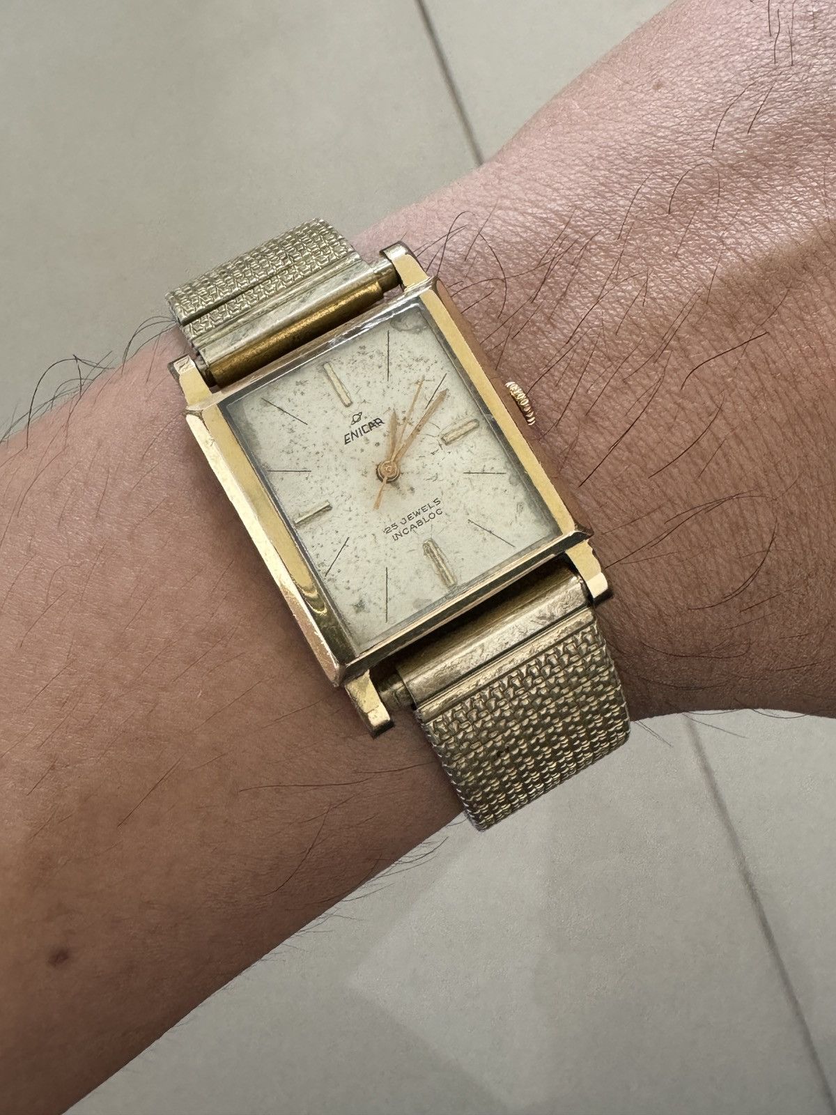 image of Enicar Vintage Ultrasonic Tank Incabloc Watch in Gold, Men's (Size 32)