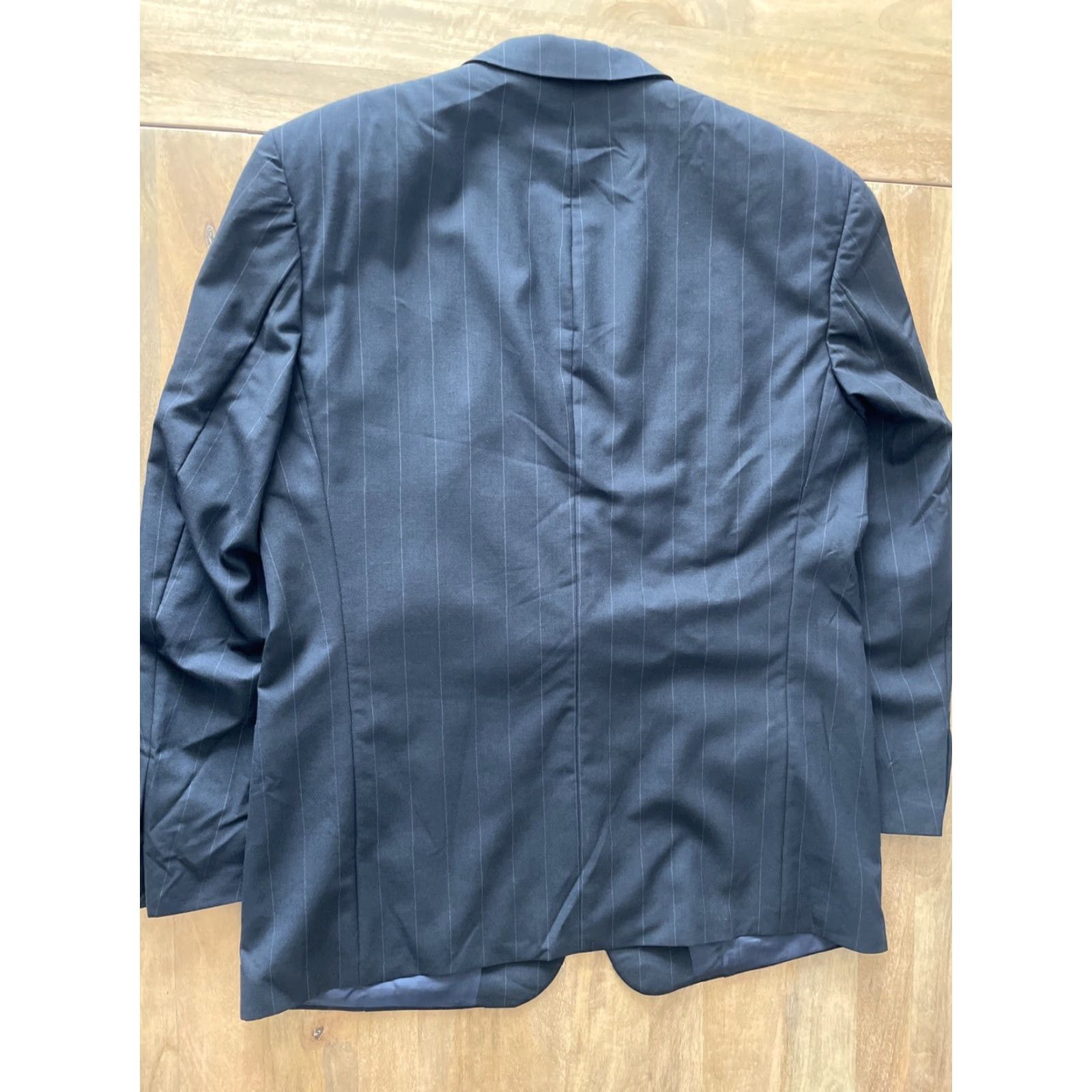 Hugo Boss HUGO BOSS Blazer Mens 44R Black Pinstripe Wool 2-Button Notch Lapel Flat Front Regular Jacket Coat Size 44R - 2 Thumbnail
