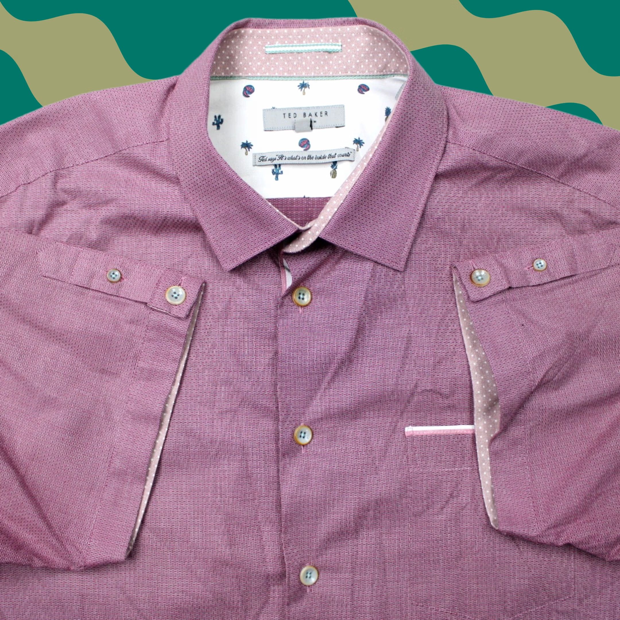Ted Baker Ted Baker London Shirt Mens 2XL XXL Red 100% Cotton Short Sleeve Button Up Size US XXL / EU 58 / 5 - 1 Thumbnail