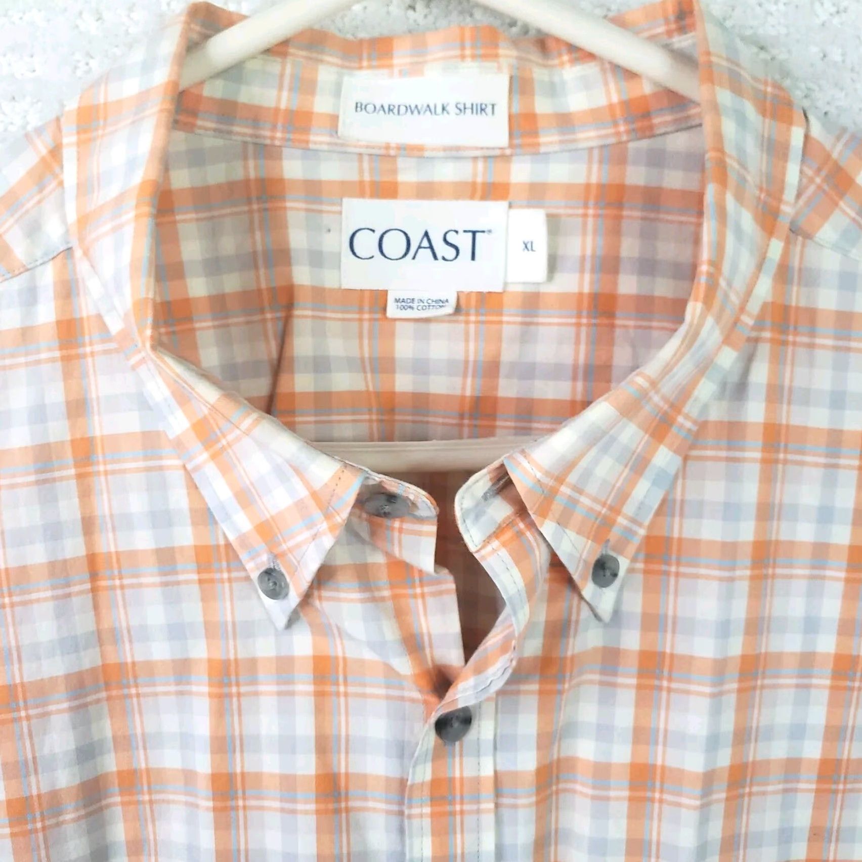 Vintage Coast Shirt Mens XL Orange White Plaid Button-Up Short Sleeve Coastal Boardwalk Crab Logo Pocketed Breathable Cotton Blend Regular Fit Size US XL / EU 56 / 4 - 5 Thumbnail