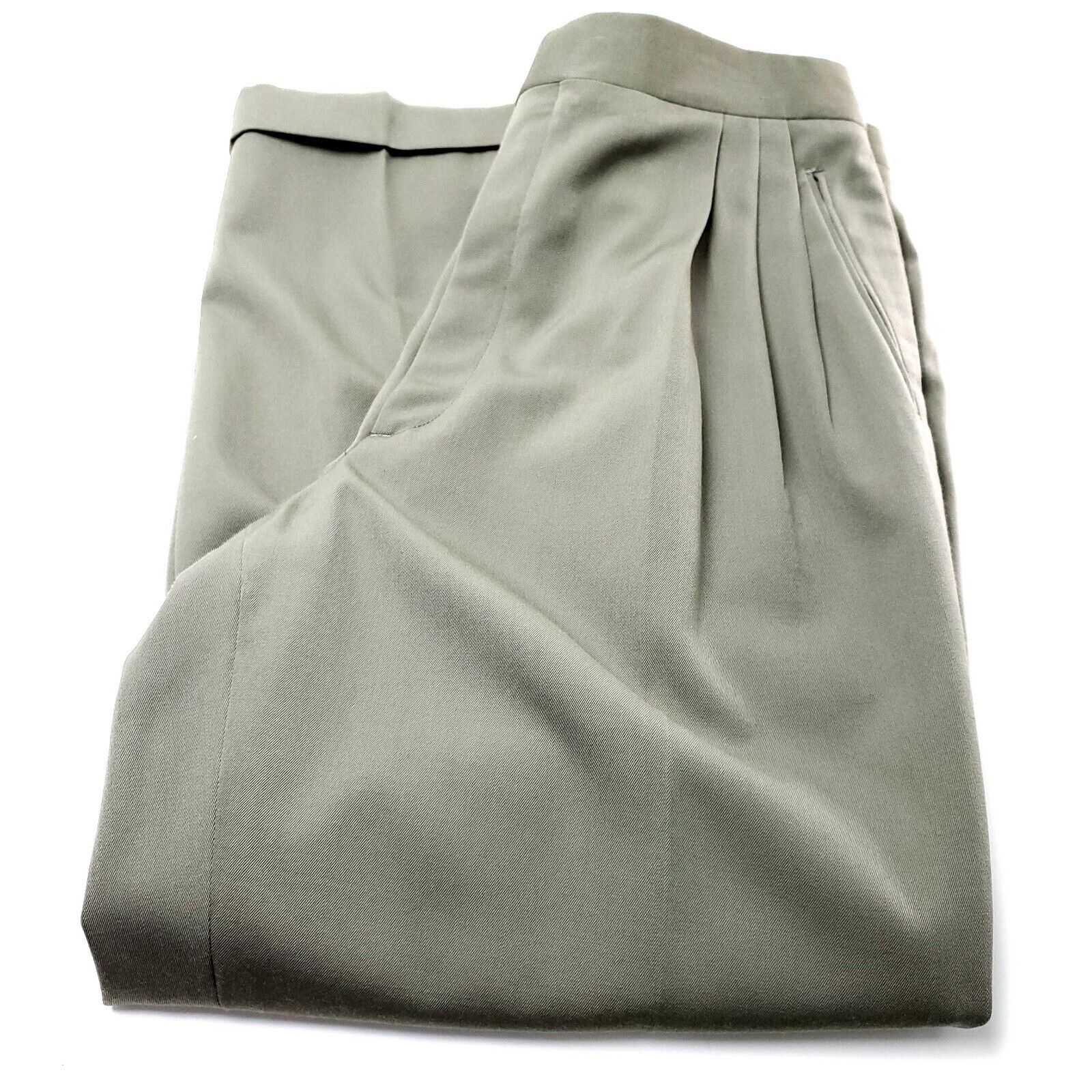 Designer Greg Peters Wool Dress Pants 37/28 Green Beige Pleated Cuffe Size 36R - 1 Thumbnail