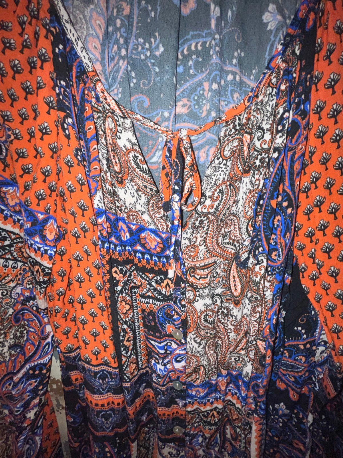 Designer Karen Kane boho blouse, size medium, orange blue Size M / US 6-8 / IT 42-44 - 6 Thumbnail