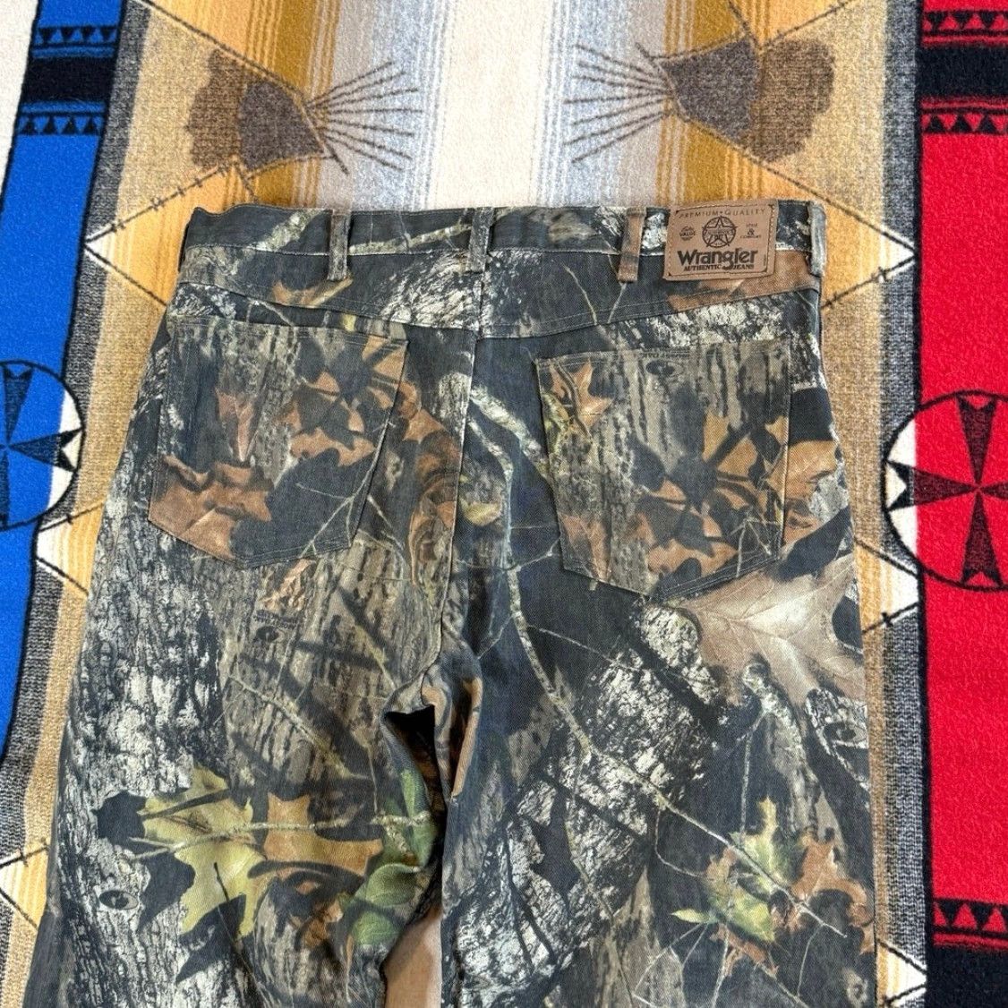 VINTAGE Wrangler Mossy Oak Camo Camouflage Double Knee Jeans Pants Size 36x32 Men Brown Regular Camouflage 90s Y2K Outdoor Hunting Camo