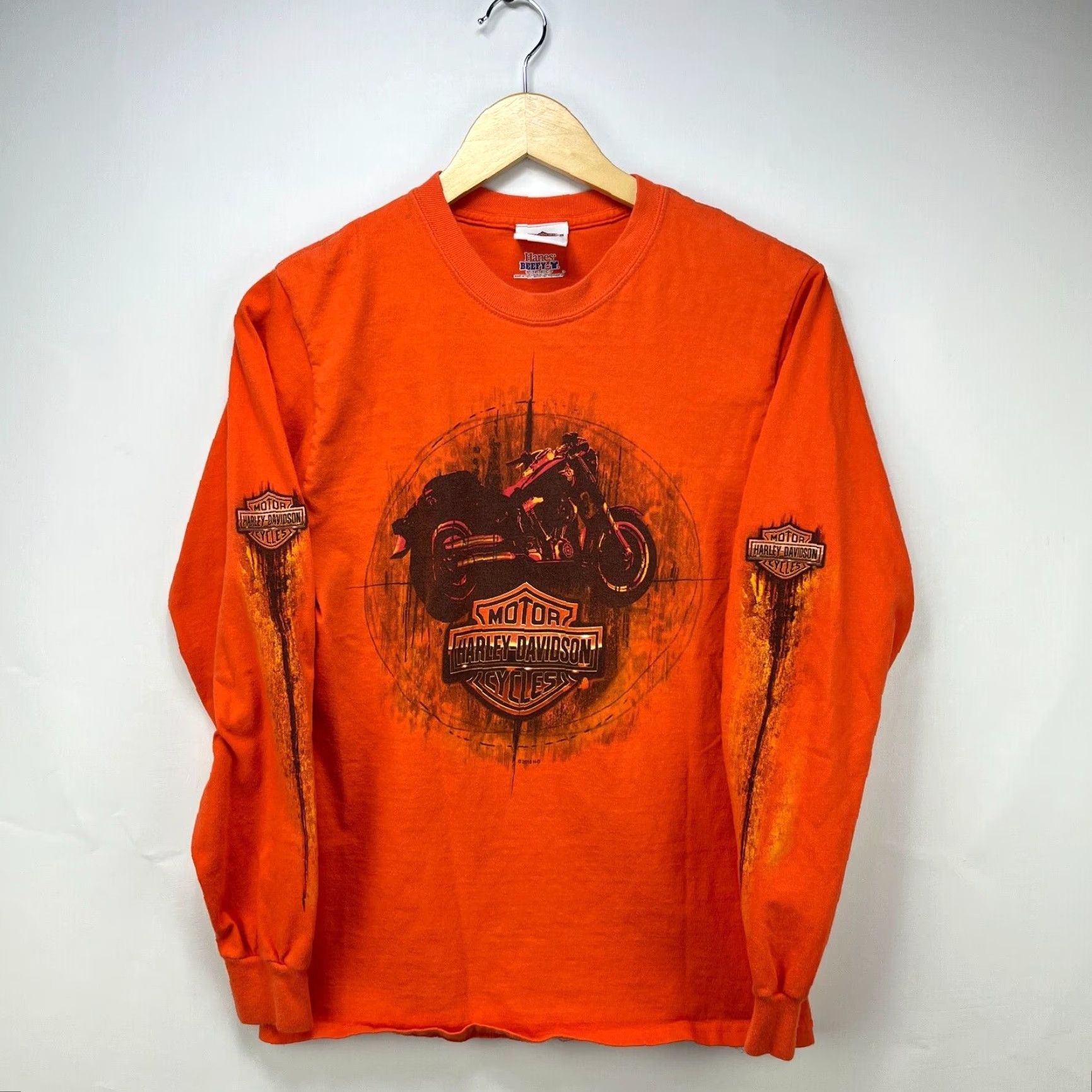 Harley Davidson VINTAGE Harley-Davidson Long Sleeve Shirt Mens S Orange 90s Memphis Tennessee Guitar Small Size US S / EU 44-46 / 1 - 2 Thumbnail