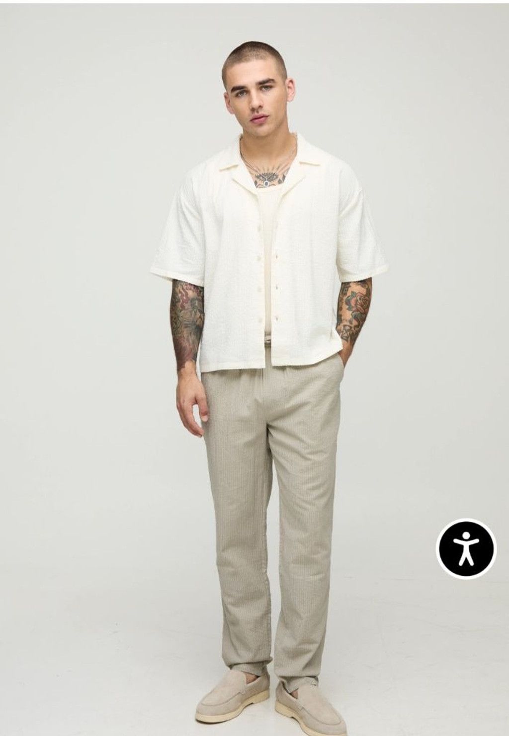 Boohoo Men's boohooMAN Slim Fit Seersucker Trousers M Light Grey Size US 42 / EU 58 - 1 Thumbnail