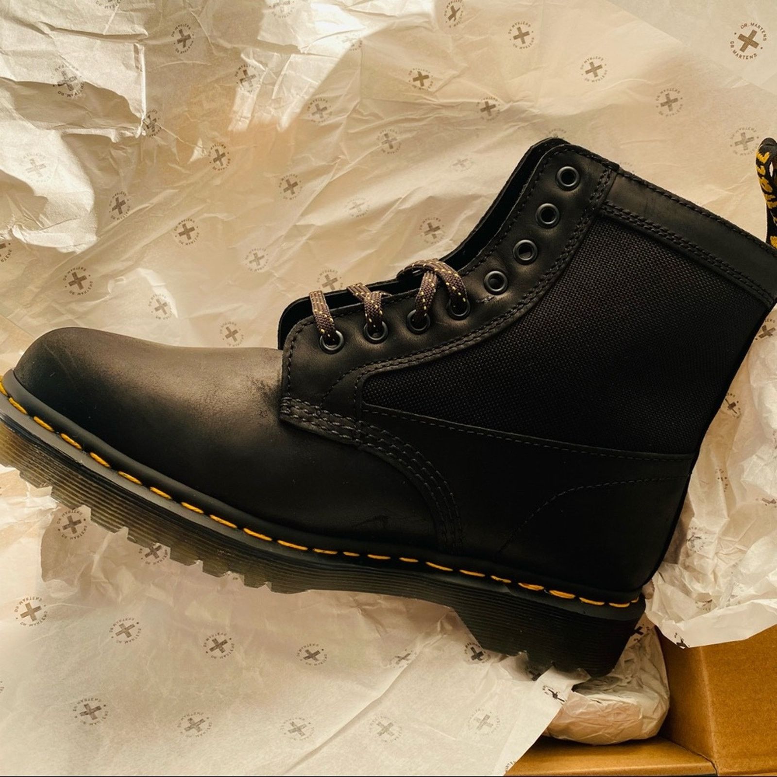 Dr. Martens NEW DR DOC MARTENS Black Leather Canvas Combat Ankle Boot 10 Size US 10 / EU 43 - 5 Thumbnail