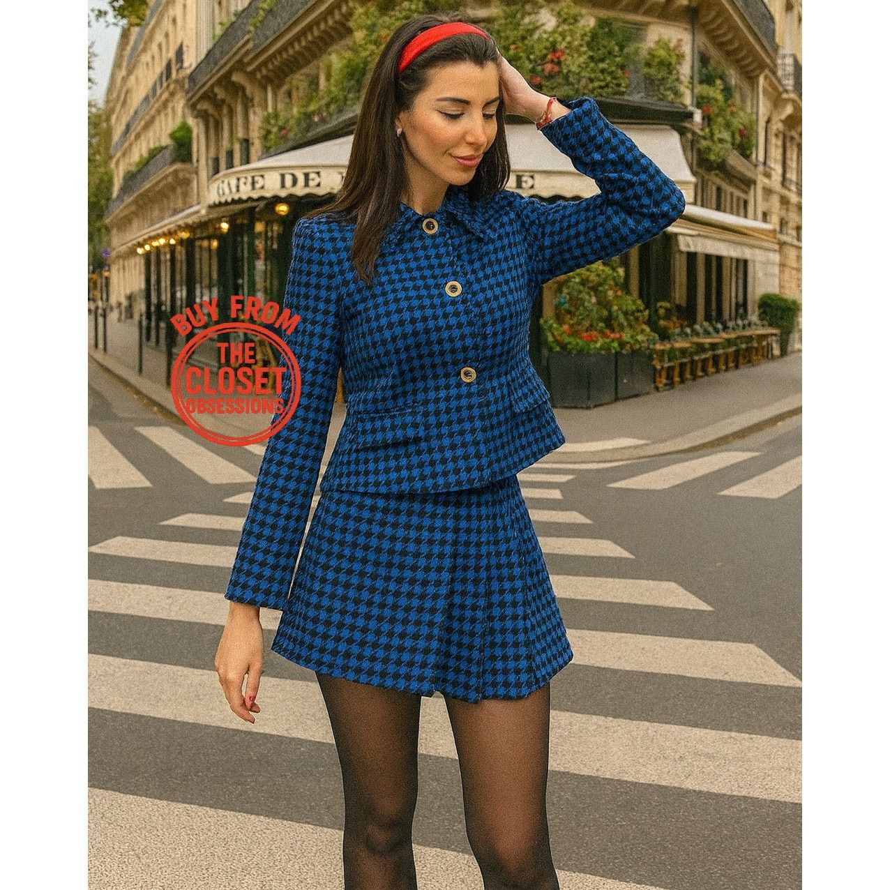 ZARA Houndstooth Blazer + Skort Set NWT L