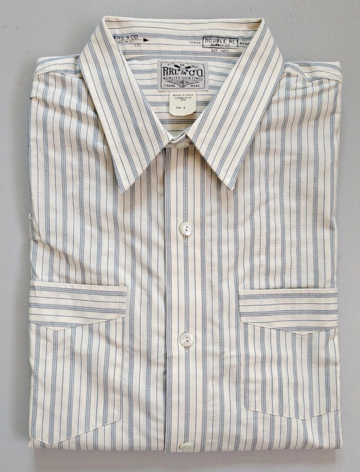 RRL Ralph Lauren Double RL Striped Dobby Shirt GLOBAL SHIPPING T 9102 Size US M / EU 48-50 / 2 - 1 Thumbnail