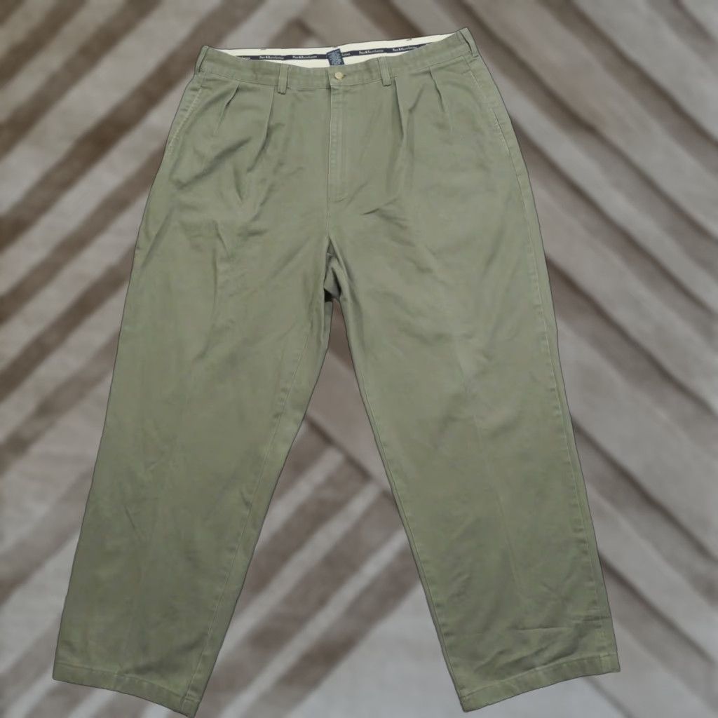 Ralph Lauren VINTAGE Ralph Lauren Pants Men 38x30 Chino Cotton Twill 90s Brown Grey Pleated Waist 37 in Straight Front Casual Size US 37 - 1 Thumbnail