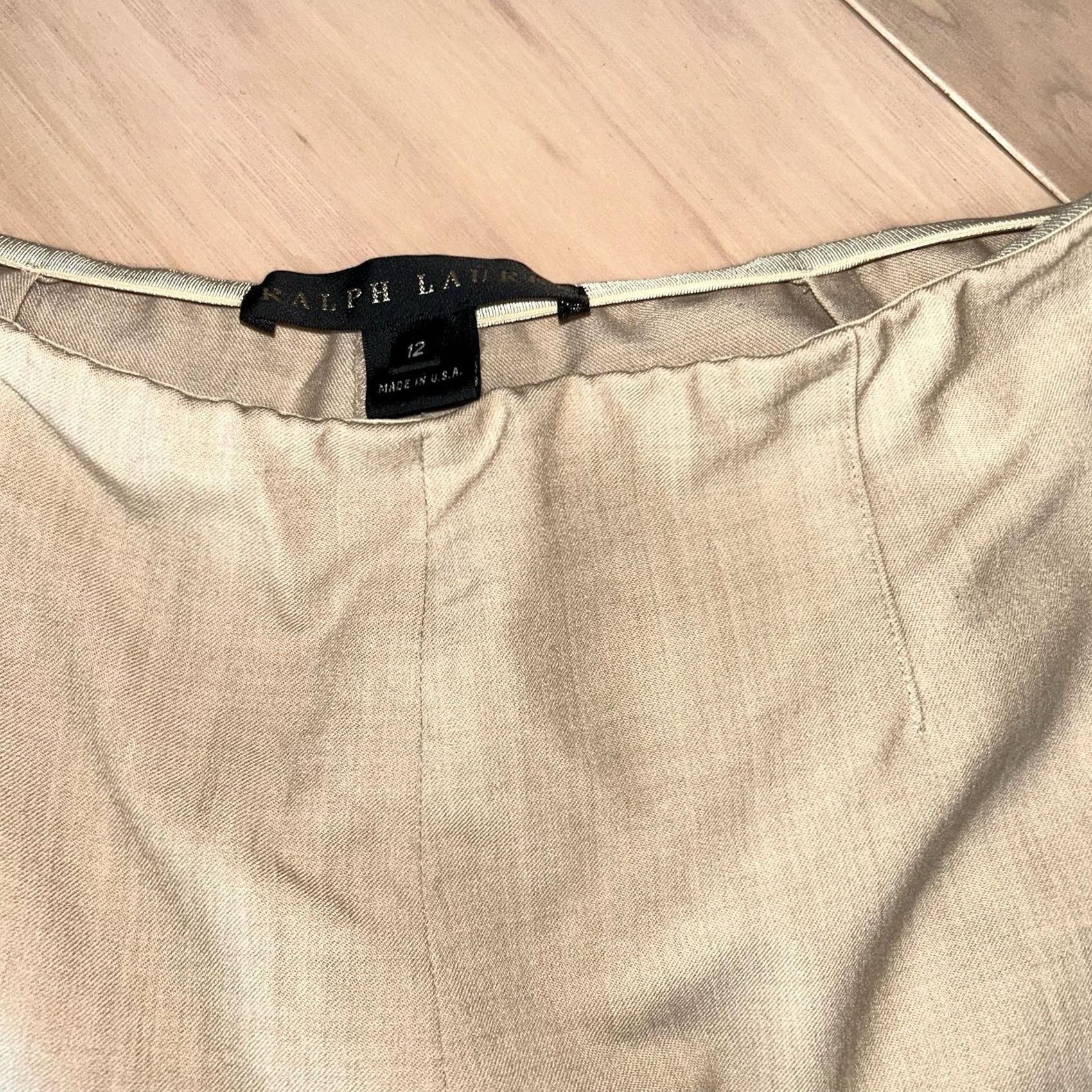 Polo Ralph Lauren VINTAGE Ralph Lauren Black Label Wool Wide Leg Trousers Womens 12 Beige Wool Wide-Leg Pant 35 Inseam 34-36 Waist Size ONE SIZE - 5 Thumbnail