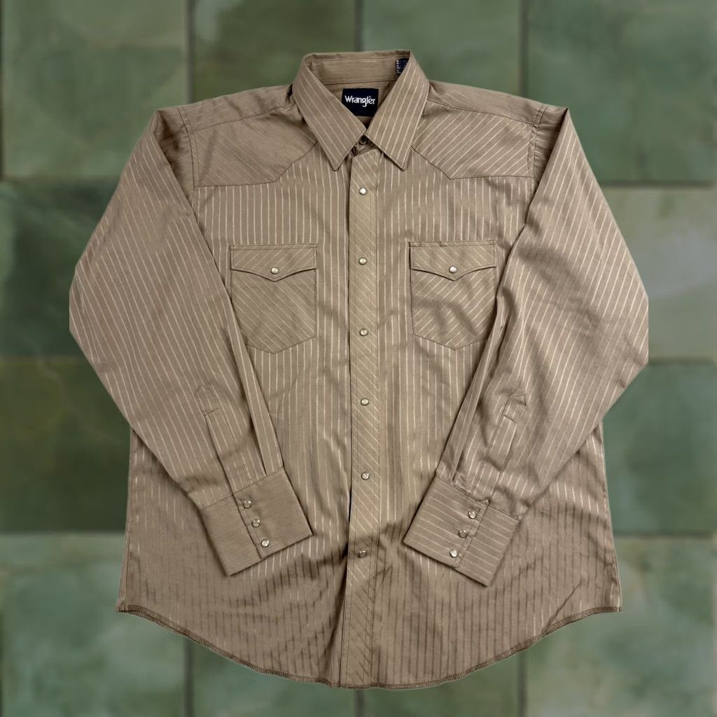 Wrangler Wrangler Shirt Mens XL Beige Stripe Long Sleeve Western Pearl Snap Casual Size US XL / EU 56 / 4 - 1 Thumbnail