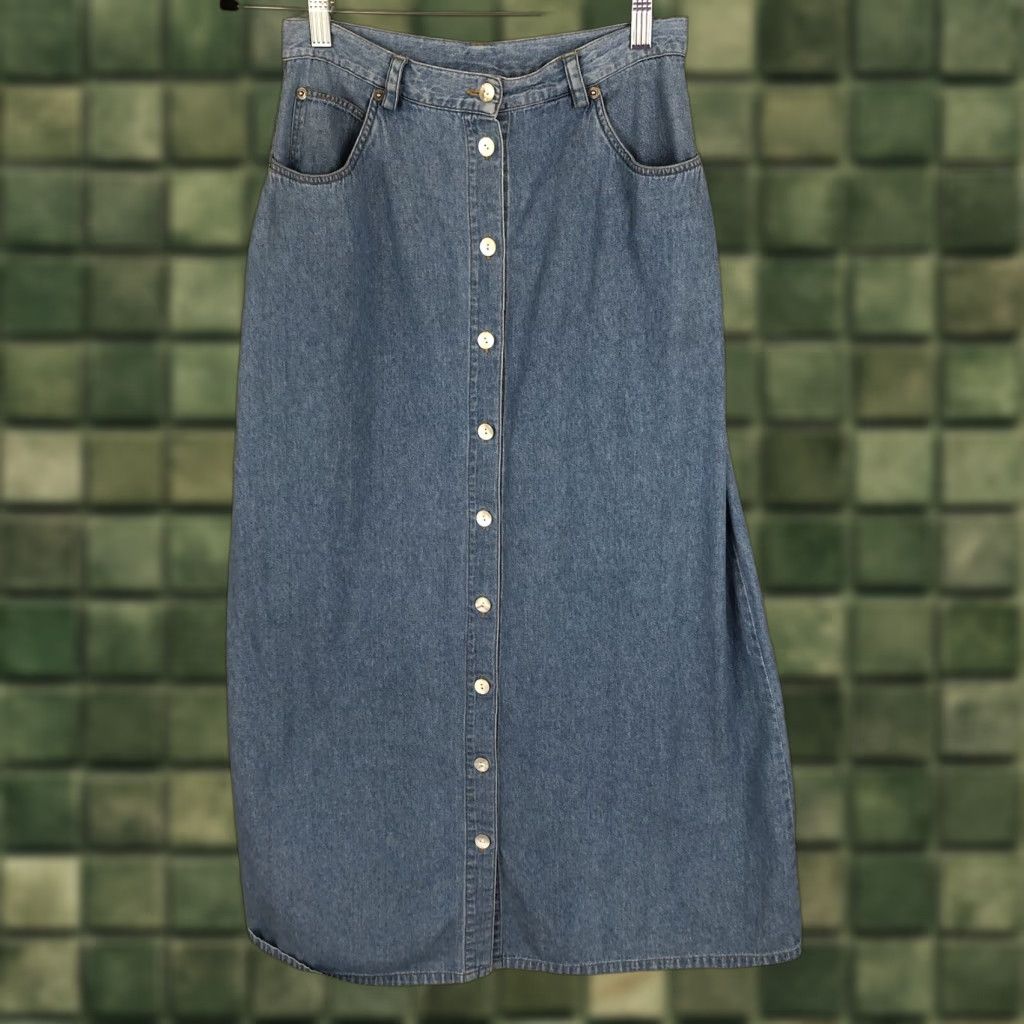 Vintage VINTAGE Cambridge Dry Goods Jean Skirt Womens 10 Blue Denim Button Front Modest 90s Bohemian Southwestern Maxi Pockets Womens Size 32" / US 10 / IT 46 - 1 Thumbnail