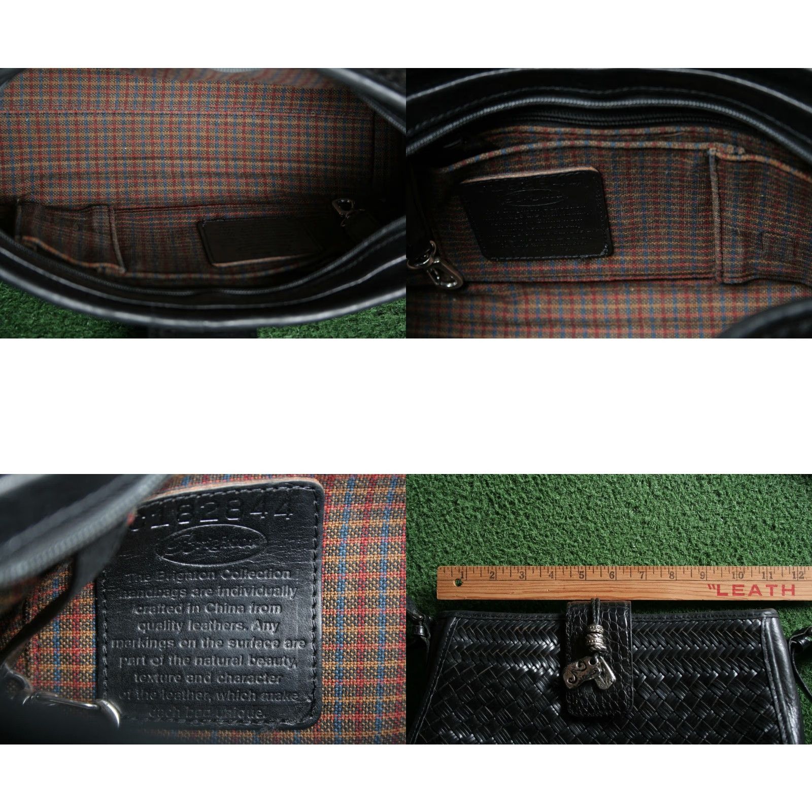 Brighton VINTAGE Brighton Shoulder Bag Black Leather Croc Embossed Plaid Lined Small Purse Size ONE SIZE - 9 Thumbnail