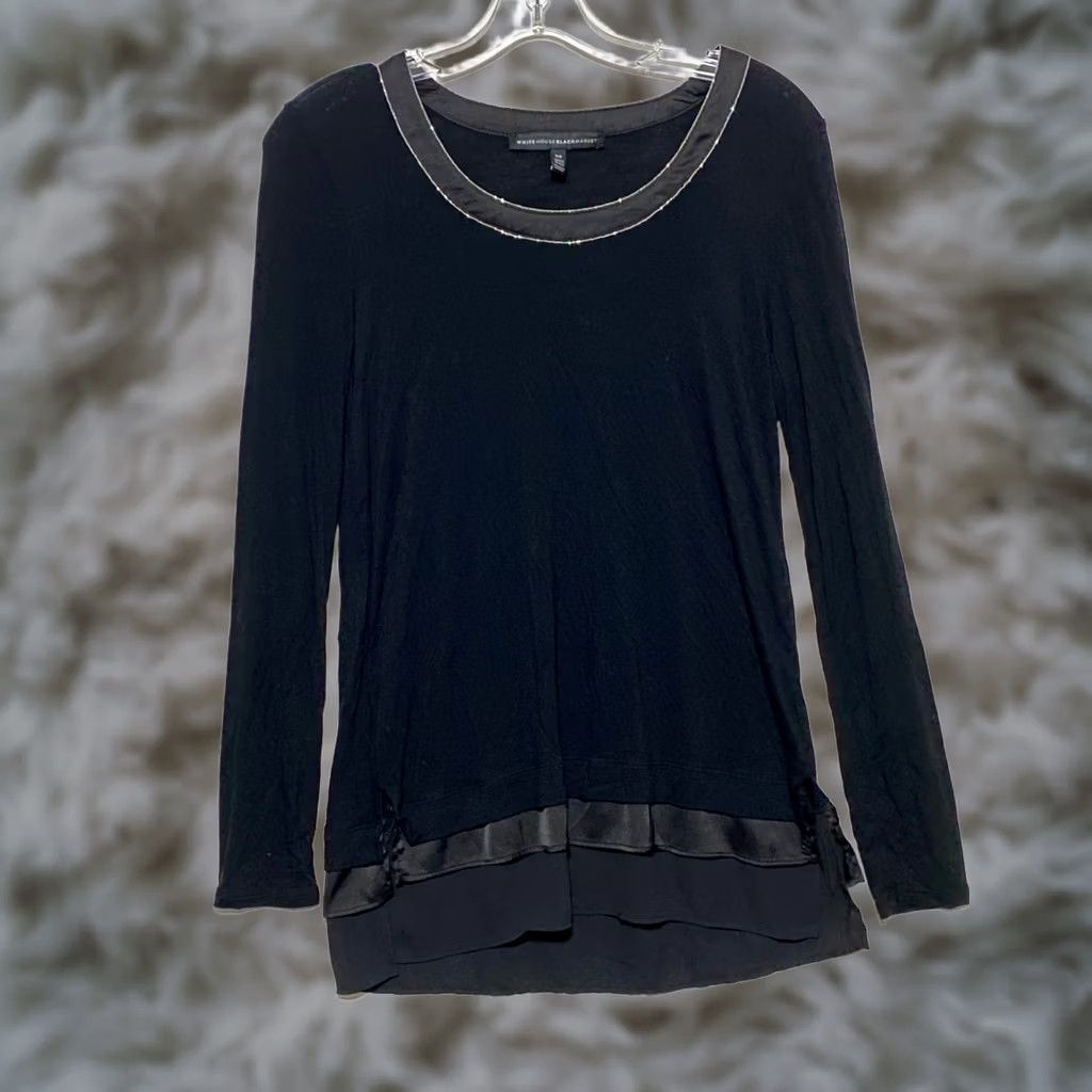 White House Black Market VINTAGE WHBM Black Ball Chain Layered Top Blouse XS Dark Romantic Whimsigoth Layered Hem Womens XS Black Ball Chain Layered Hem Blouse Size XS / US 0-2 / IT 36-38 - 1 Thumbnail