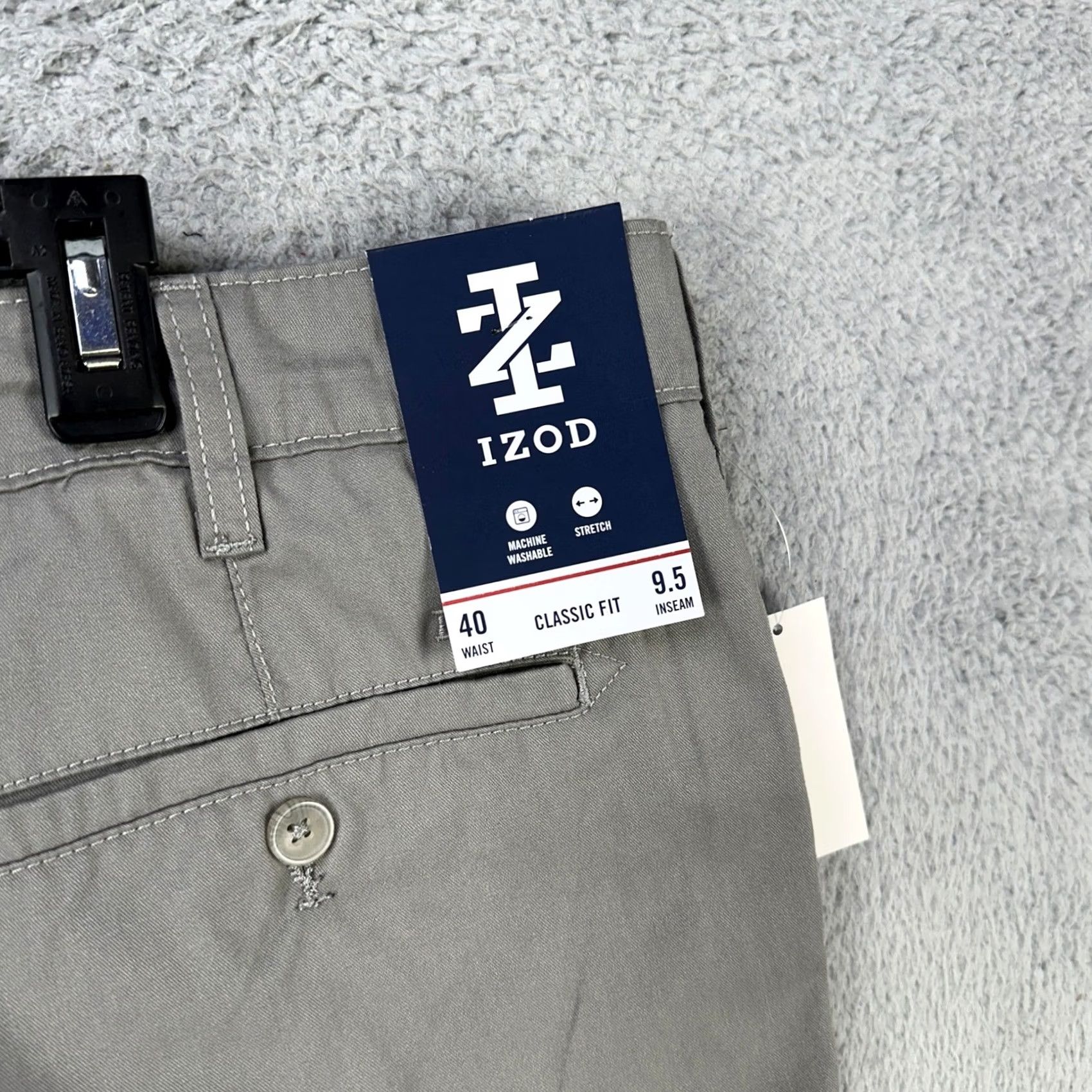 Izod IZOD Mens Chino Golf Shorts 40X9.5 Gray Flat Front Pockets Casual Comfort NEW Size US 40 / EU 56 - 5 Thumbnail