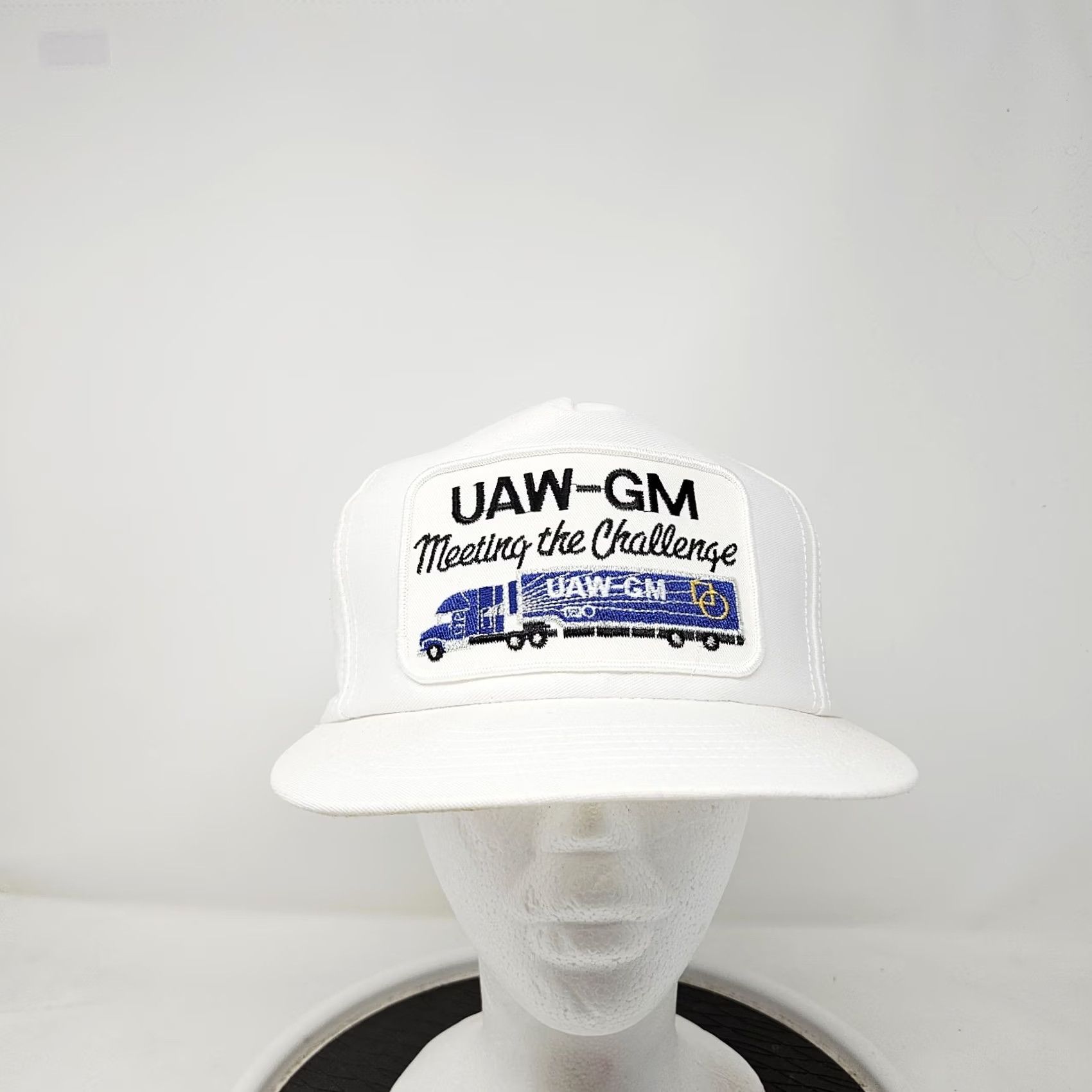 Vintage VINTAGE UAW-GM Patch Trucking Trucker Hat Cap Adjustable Men White Cotton Canvas Cap 90s Logo Patch Spring Summer Fall Winter Casual Size ONE SIZE - 2 Thumbnail