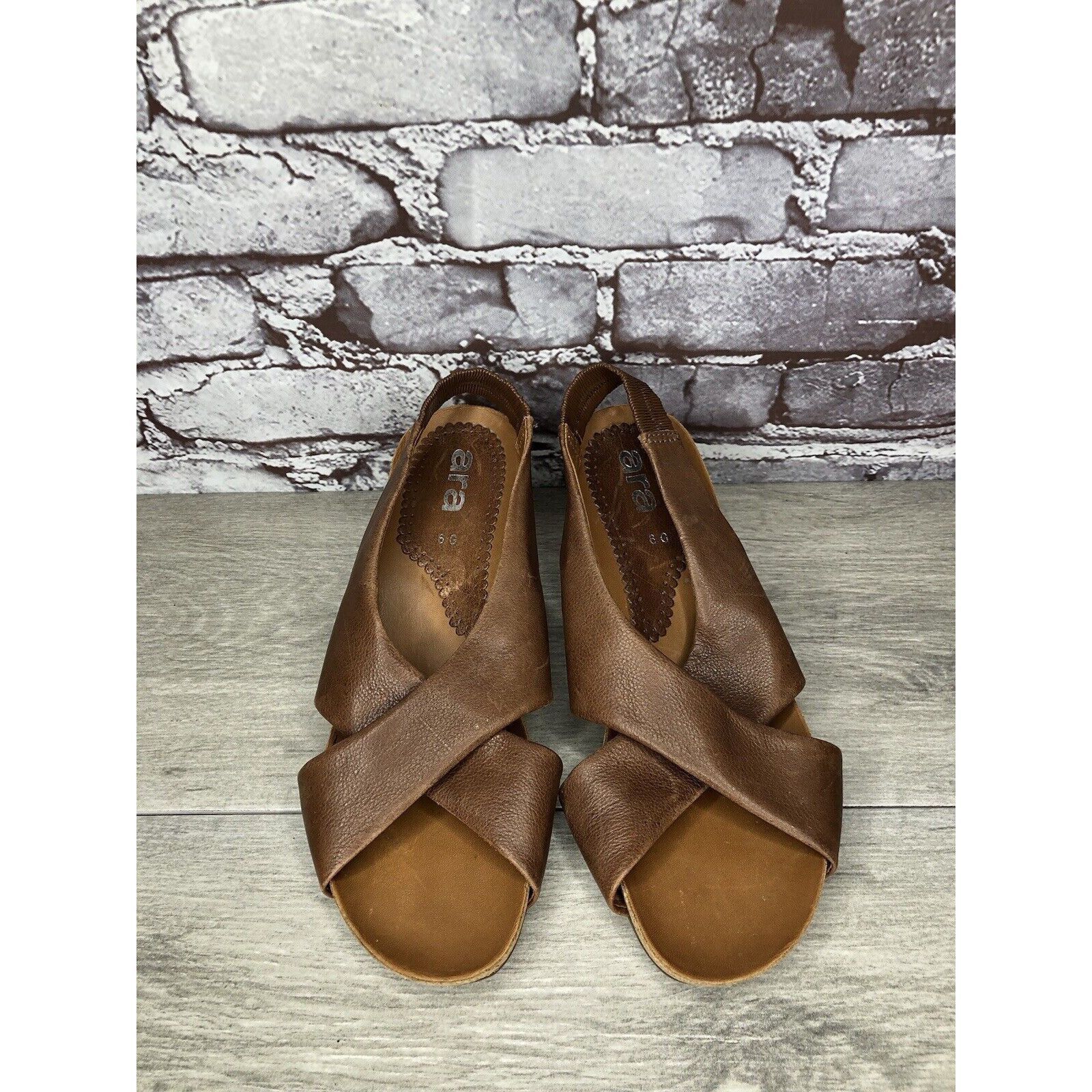 Other Ara Brown Leather Cross Strap Wooden Stacked Heel Sandals Wo Size US 8 / IT 38 - 16 Thumbnail