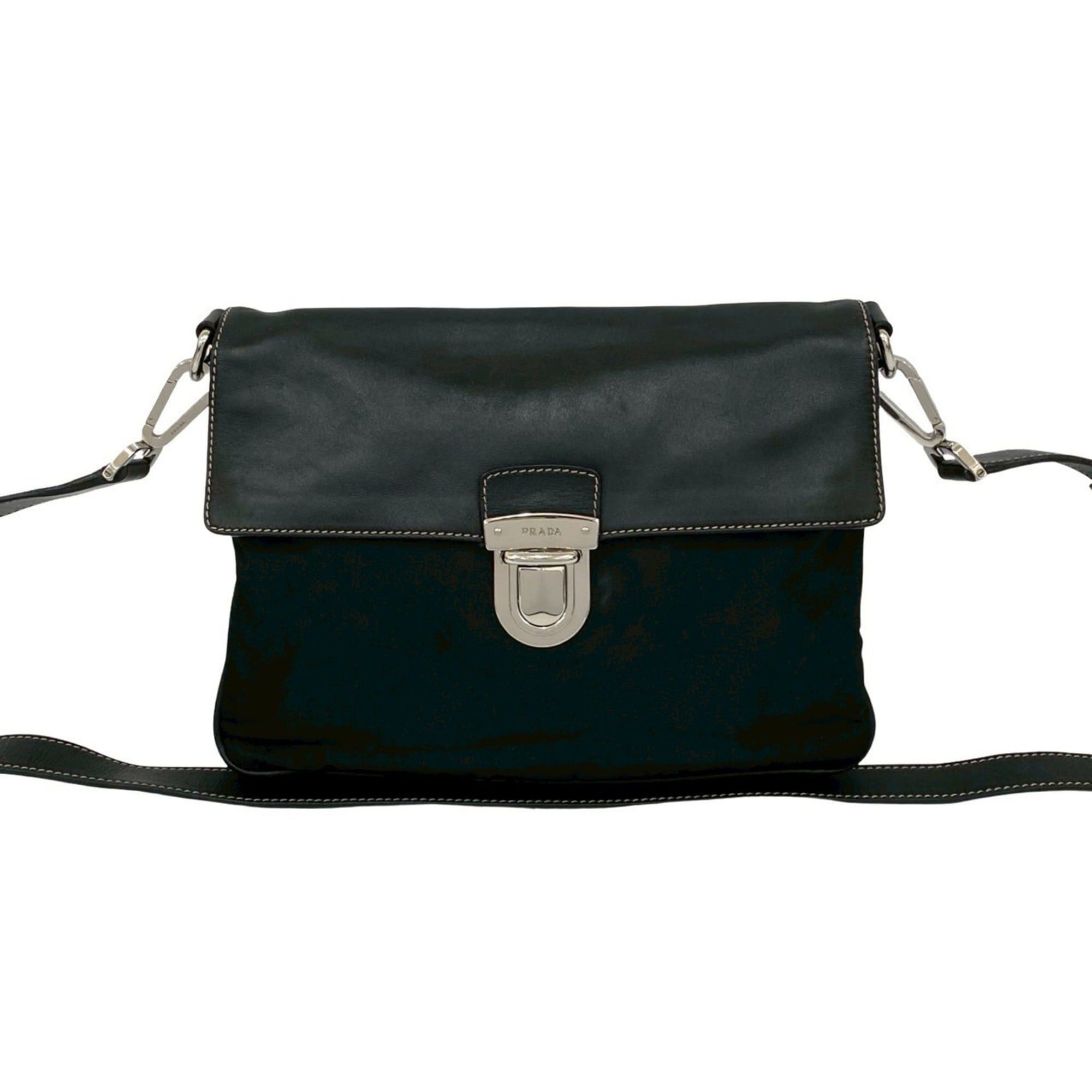 Prada PRADA Triangle Logo Leather Tessuto Nylon Shoulder Bag/Sacoche/Pouch, Black, 84903 Size ONE SIZE - 1 Thumbnail