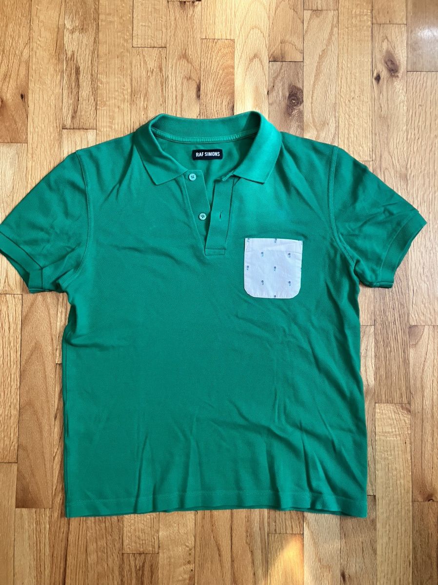 SS14 Green Cropped Polo Shirt with floral patch pocket