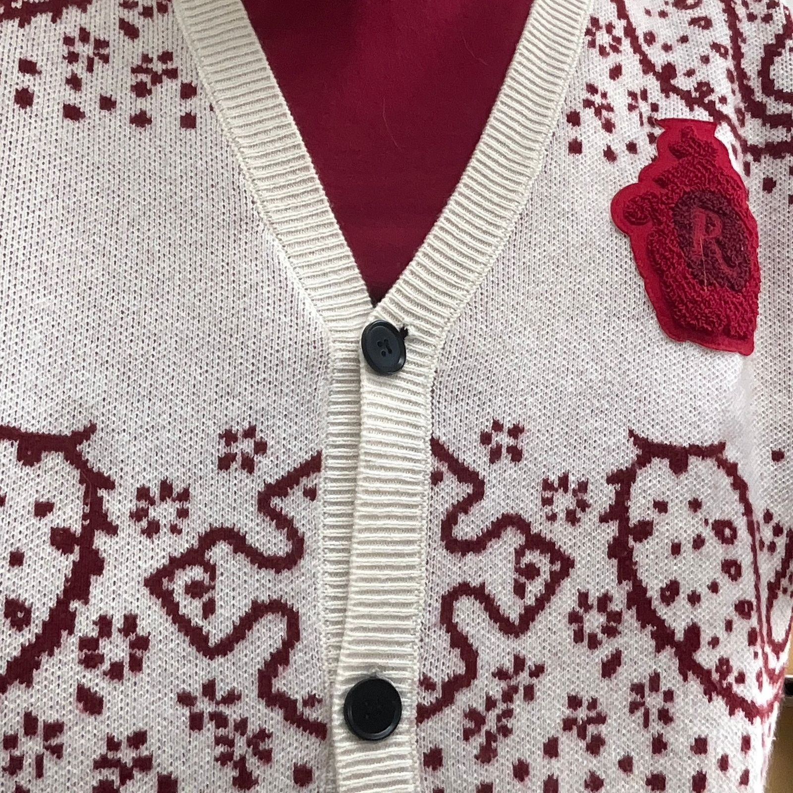 Rhude RHUDE: Men's Cream & Red Wool/Cashmere Cardigan - Small Size US S / EU 44-46 / 1 - 3 Thumbnail