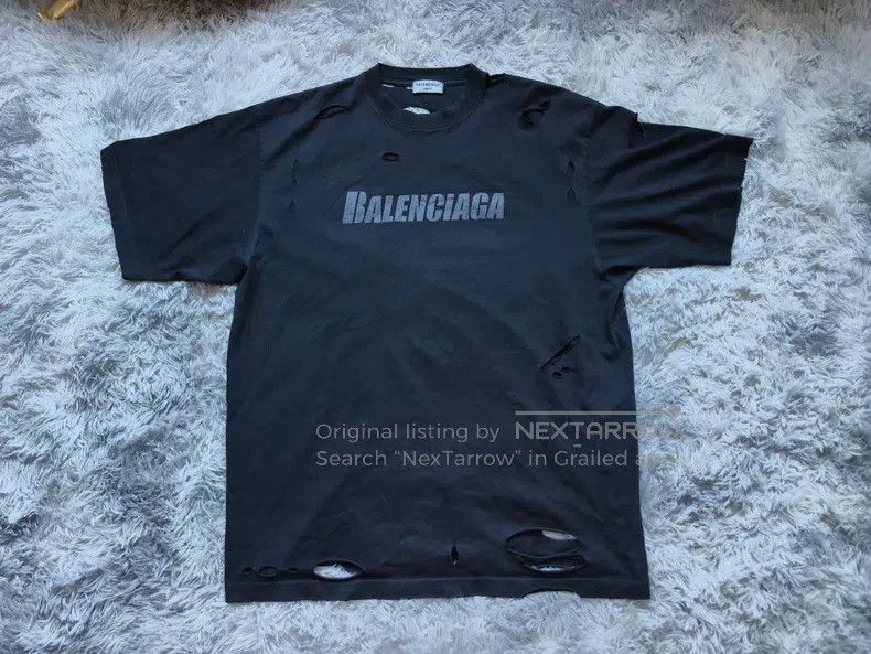 Balenciaga Balenciaga Black Wormhole Destroyed Short Sleeve T-Shirt Size US S / EU 44-46 / 1 - 1 Thumbnail