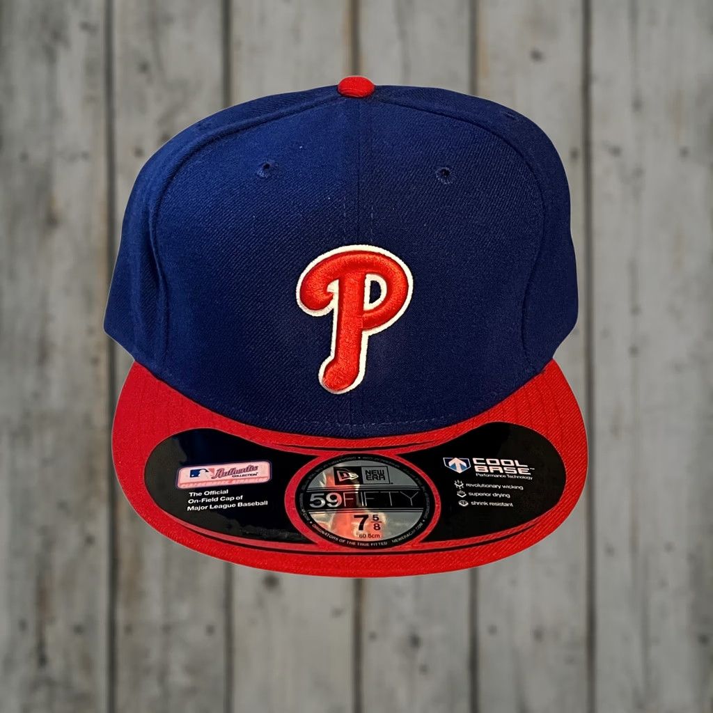 New Era New Era 59FIFTY Hat Mens 7 5/8 Blue Red Phillies On-field Cap MLB Fitted Cap Blue Red Size ONE SIZE - 1 Thumbnail