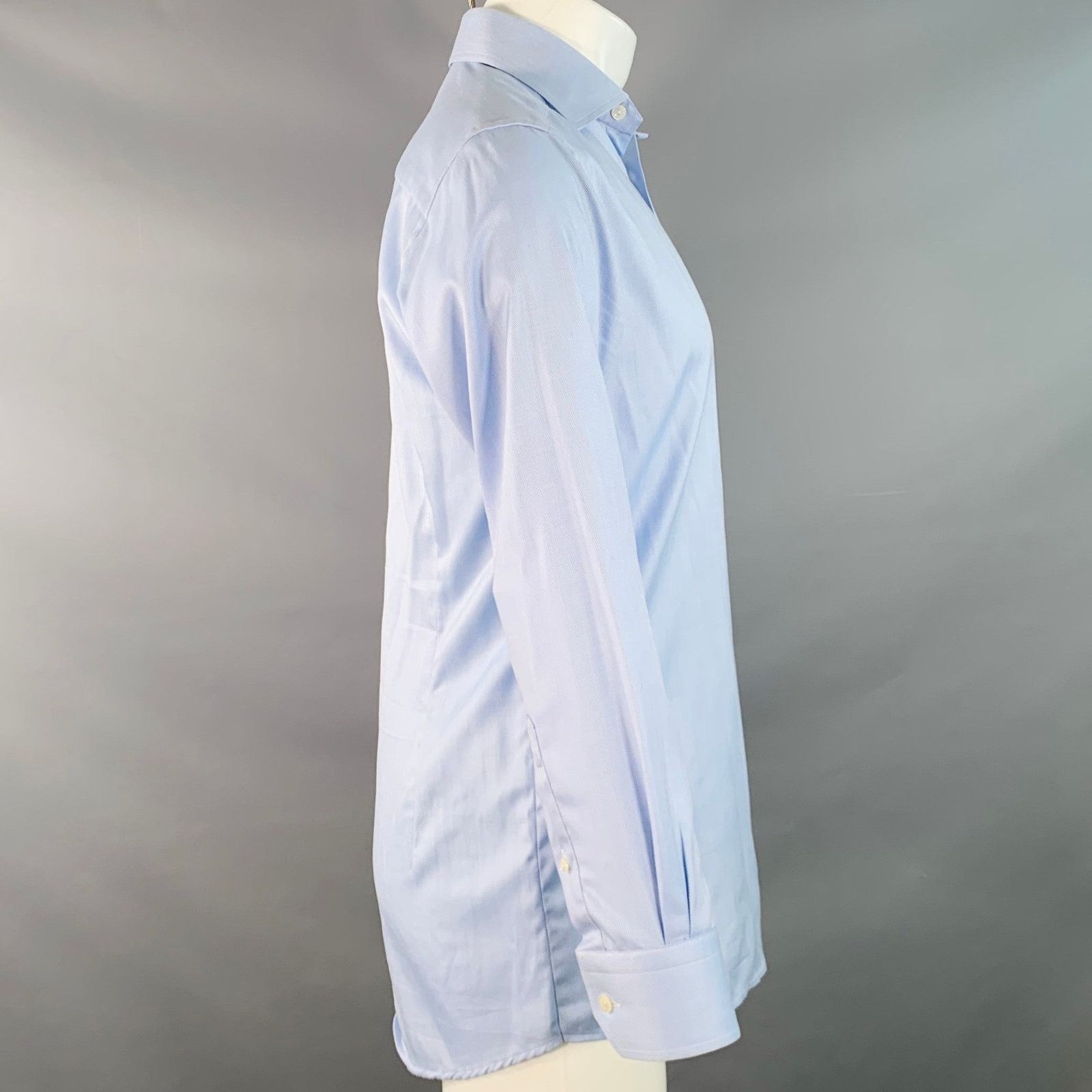 Eton S Blue Herringbone Cotton Curved Cutaway Long Sleeve Shirt Size US S / EU 44-46 / 1 - 3 Thumbnail