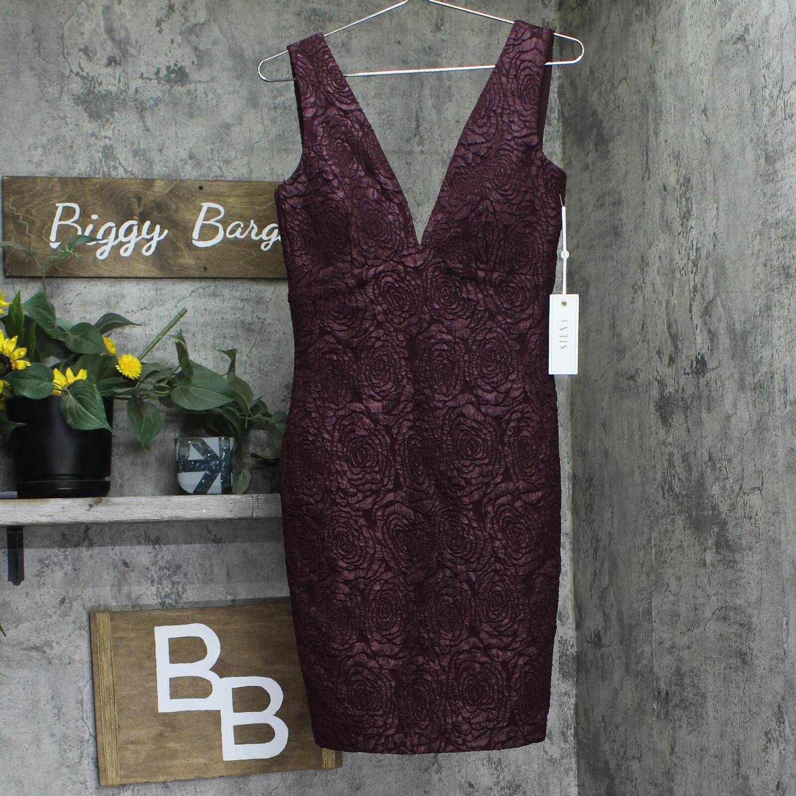 Signal Sport Nwt Siena Floral Jacquard Plunge Dress Satp1685 Wine Red 4 Size S / US 4 / IT 40 - 1 Thumbnail