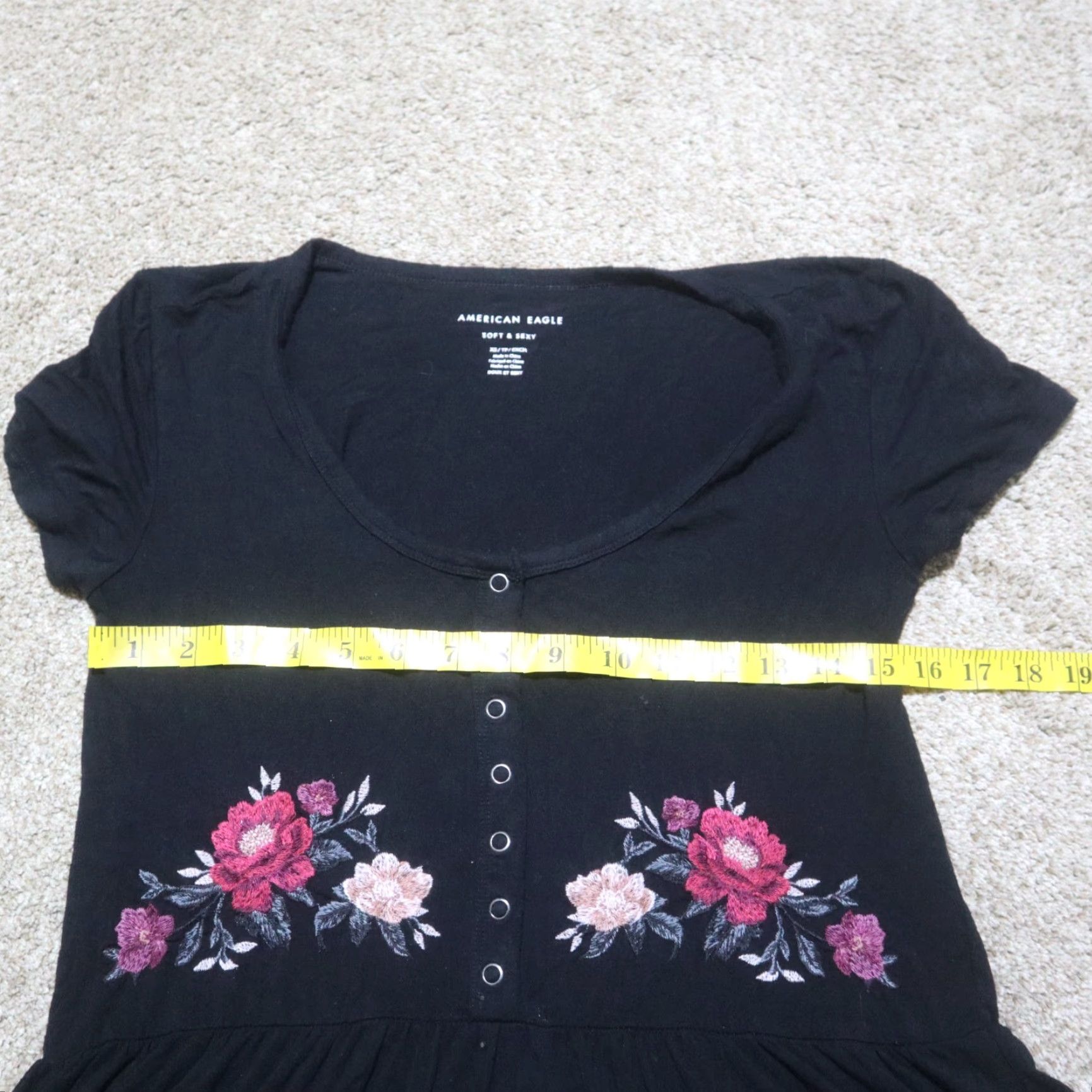 American Eagle Outfitters VINTAGE American Eagle Outfitters Shirt womens XS Black Floral Boho Peasant Ruffle Blouse Size XS / US 0-2 / IT 36-38 - 4 Thumbnail