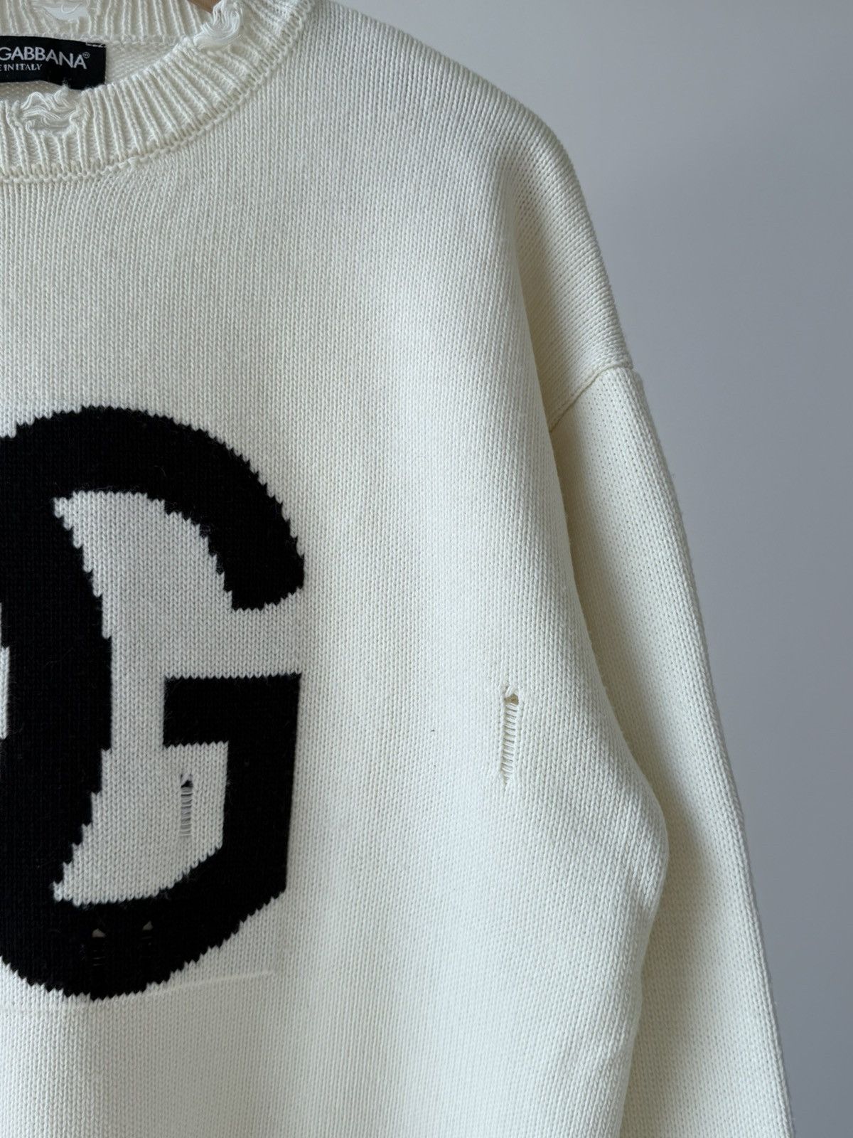Dolce & Gabbana Dolce & Gabbana Big Logo Distressed Knit Sweater Size US M / EU 48-50 / 2 - 2 Thumbnail