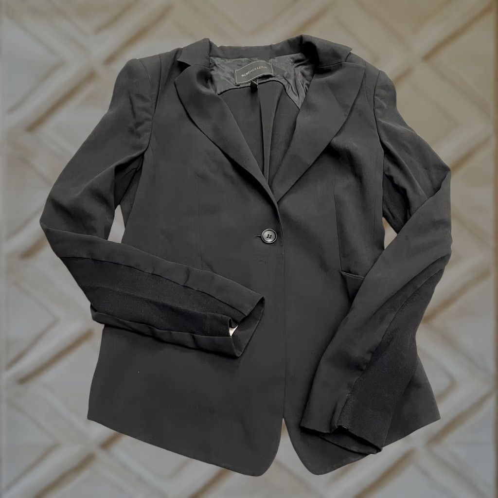 Bcbgmaxazria BCBGmaxazria Blazer Suit Jacket Womens Small Black Knotted Back Padded Shoulders Size S / US 4 / IT 40 - 1 Thumbnail