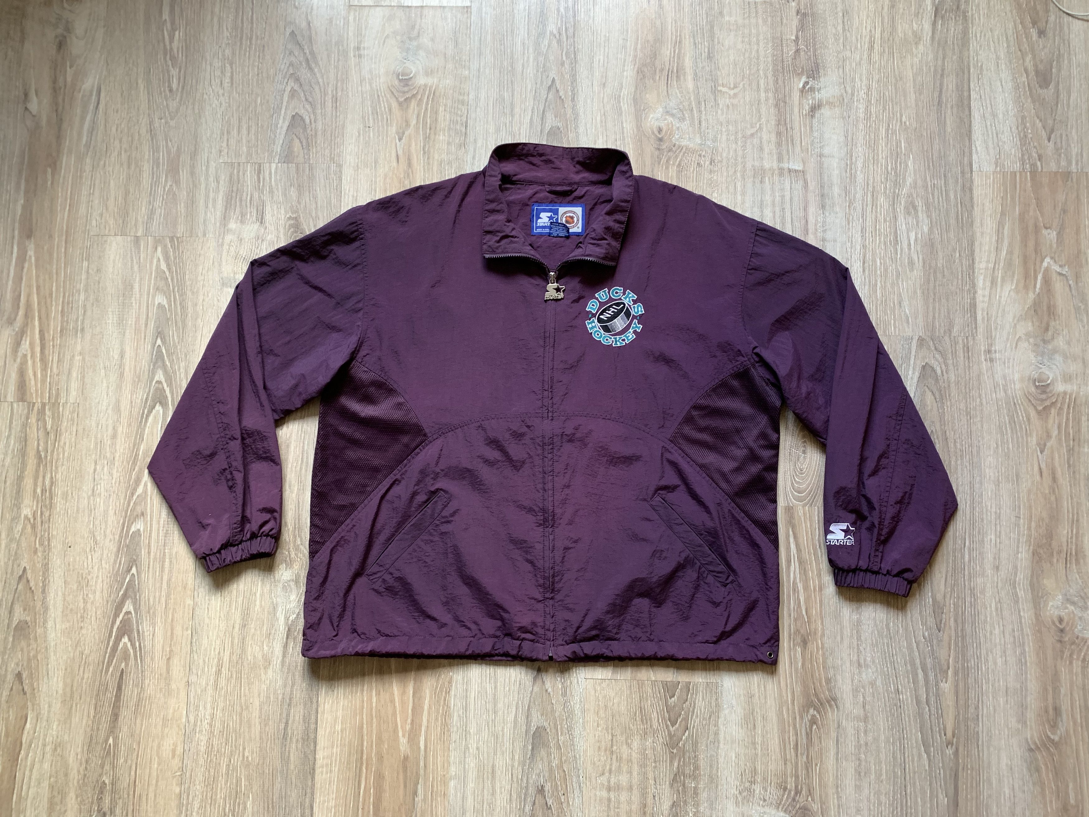 image of Vintage 90's Starter Mighty Ducks Nhl Zip Jacket in Purple, Men's (Size Large)