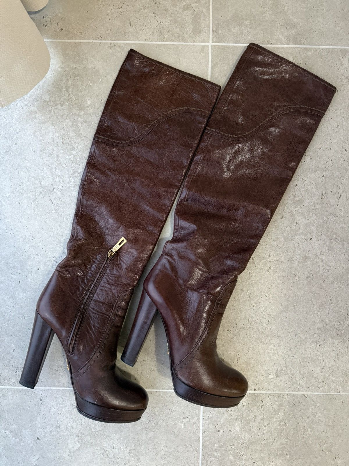 Prada Prada Leather Boots Brown Size US 8 / IT 38 - 1 Thumbnail