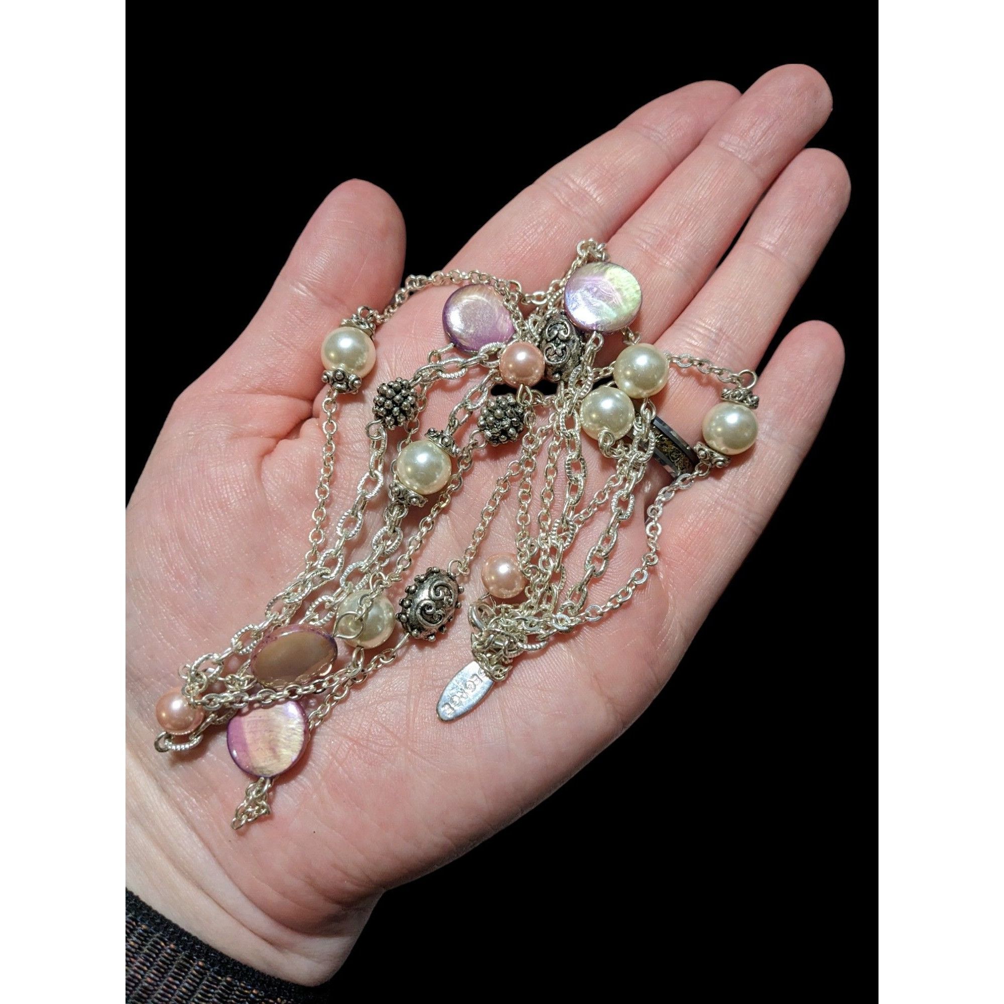 George George Silver Necklace With Pink & White Beads Size ONE SIZE - 7 Thumbnail